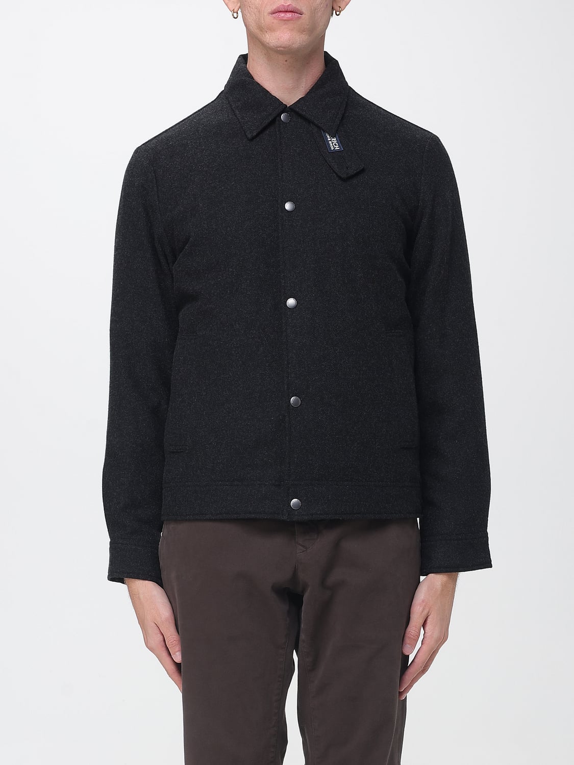 WOOLRICH COAT: Woolrich Wool Blend Short Shirt Coat with Slit Pockets, Black - Img 1