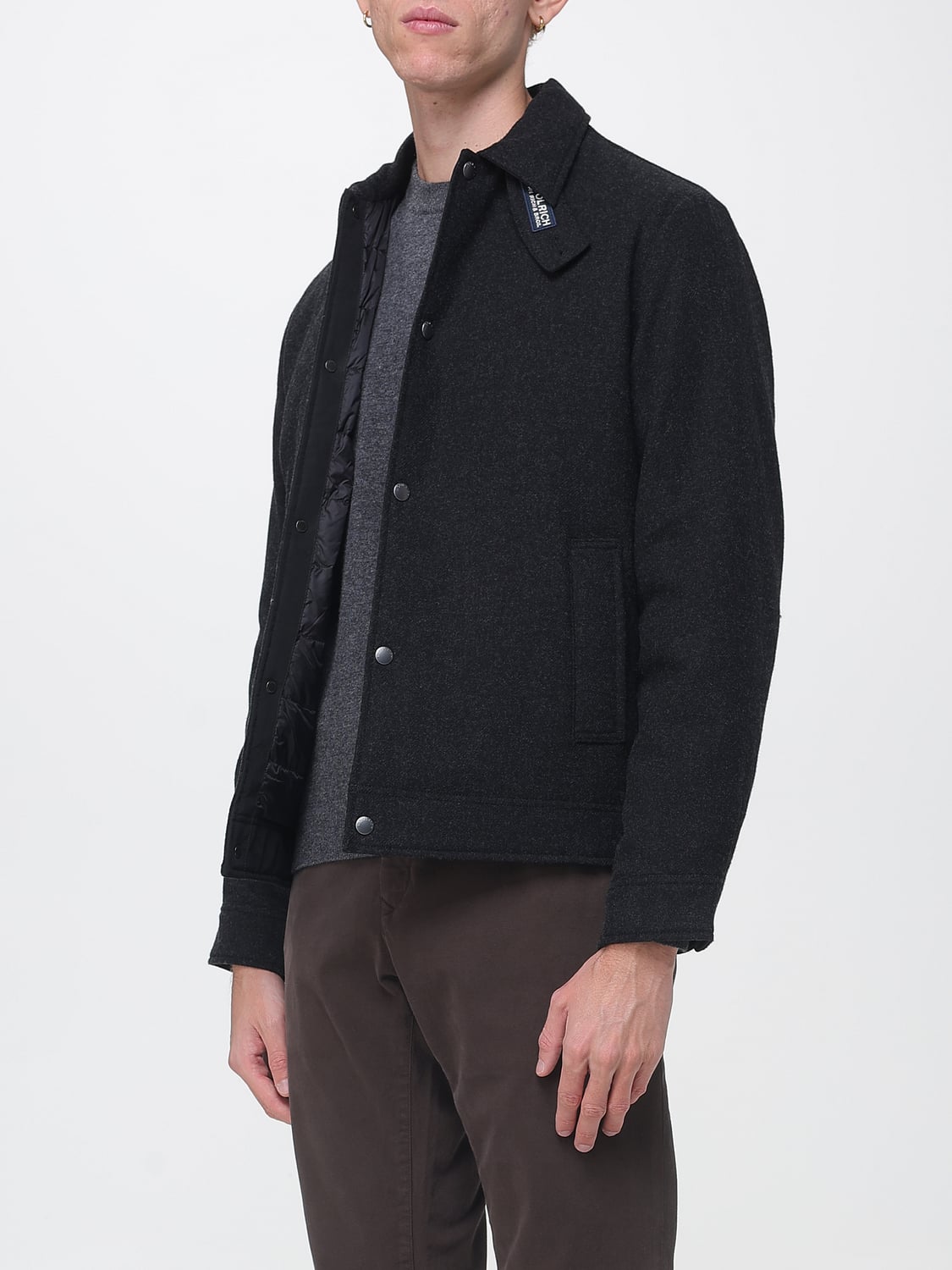 WOOLRICH COAT: Woolrich Wool Blend Short Shirt Coat with Slit Pockets, Black - Img 3