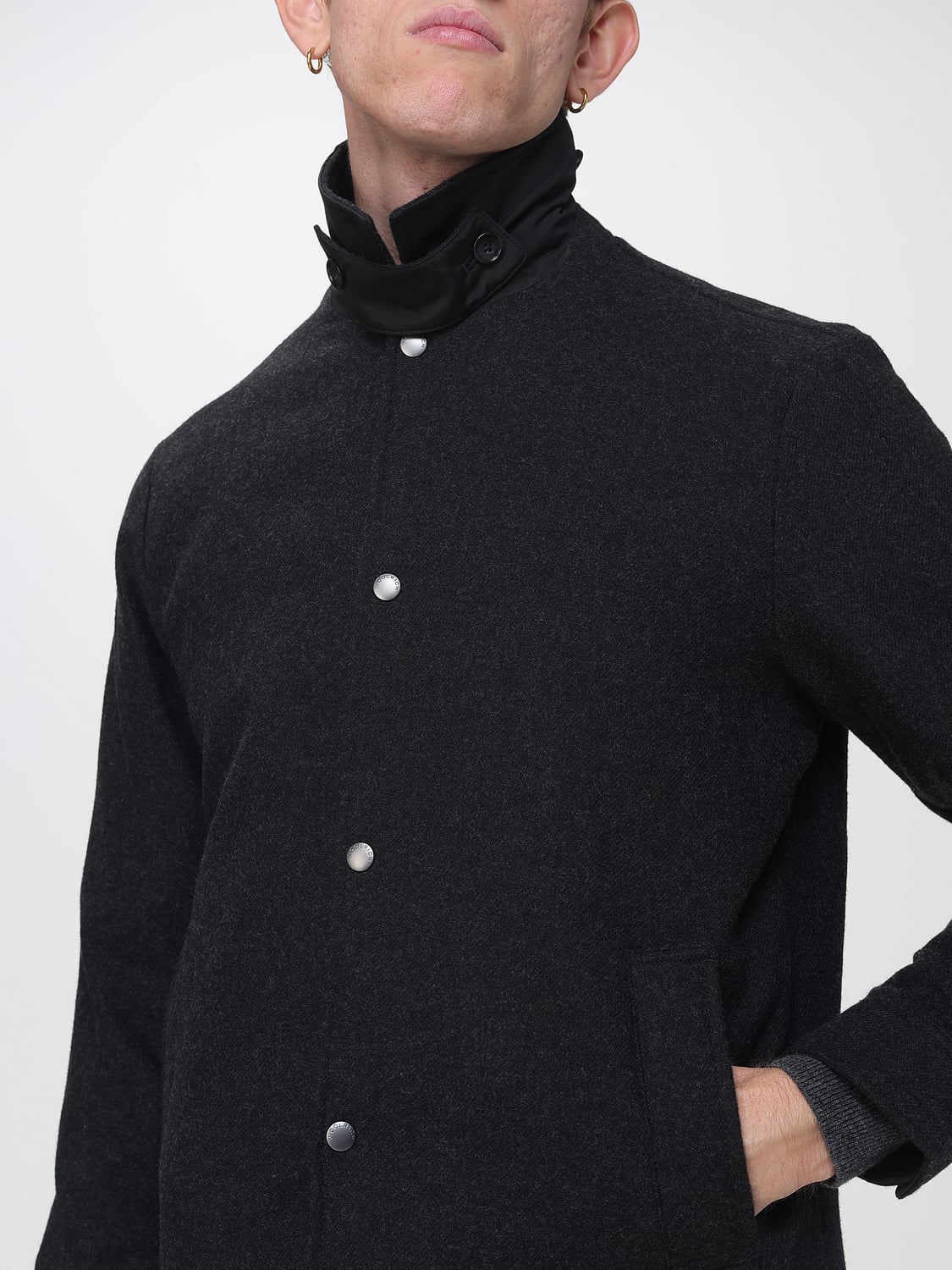 WOOLRICH COAT: Woolrich Wool Blend Short Shirt Coat with Slit Pockets, Black - Img 4