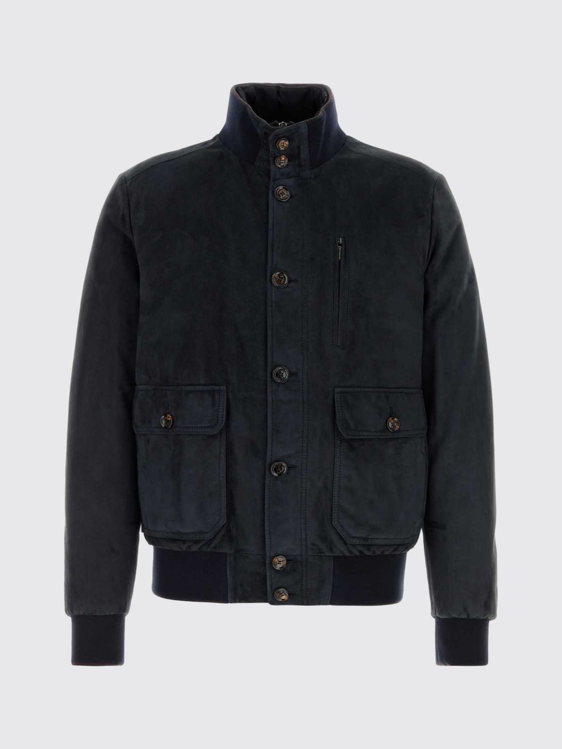 MOORER JACKET: Moorer Suede Leather Bomber Jacket with High Collar and Elasticated Hem, Blue - Img 2