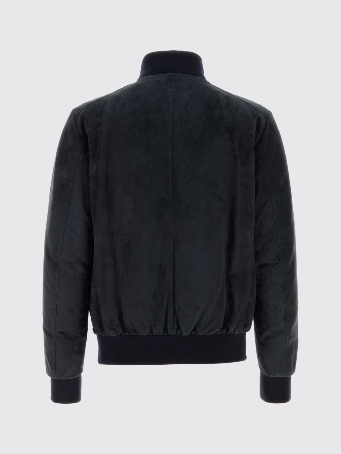 MOORER JACKET: Moorer Suede Leather Bomber Jacket with High Collar and Elasticated Hem, Blue - Img 3