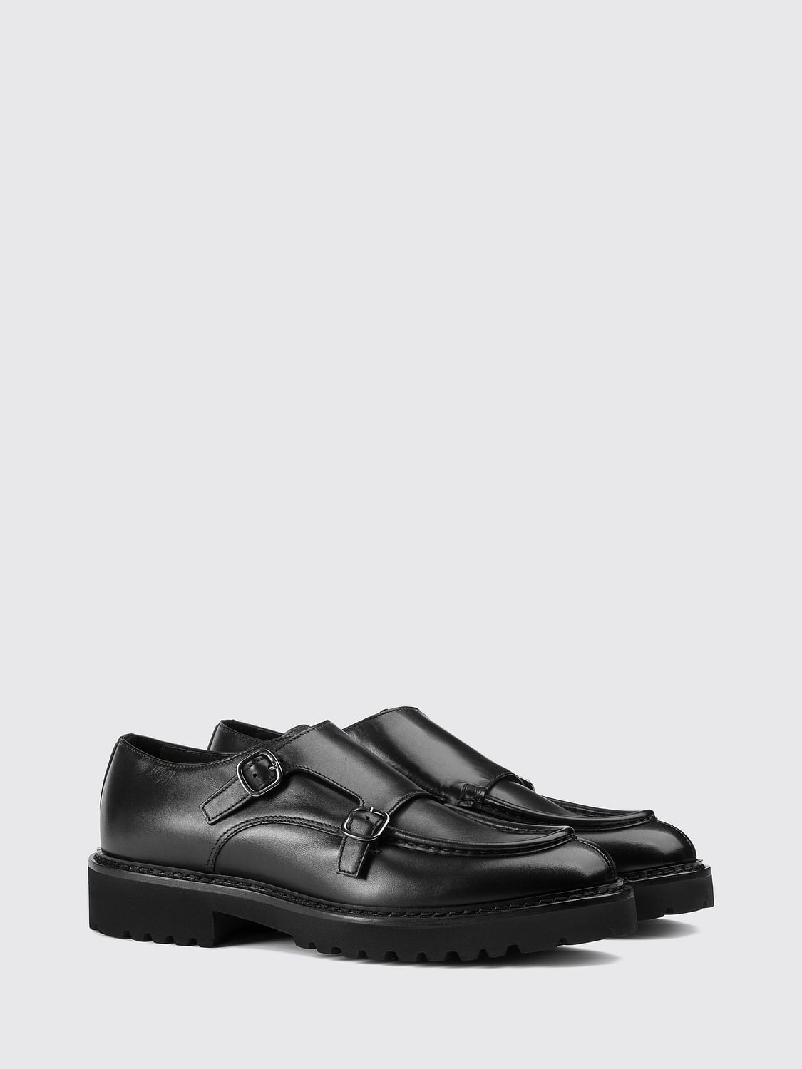 DOUCAL'S SCHNÜRSCHUHE: Doucal's Doppel-Monk-Strap-Schuhe aus glattem Kalbsleder mit Gummisohle, Schwarz - Img 2