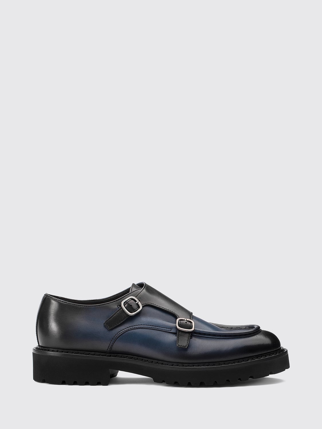 DOUCAL'S SCHNÜRSCHUHE: Doucal's Doppel-Monk-Strap-Schuhe aus glattem Kalbsleder mit Gummisohle, Blau - Img 1