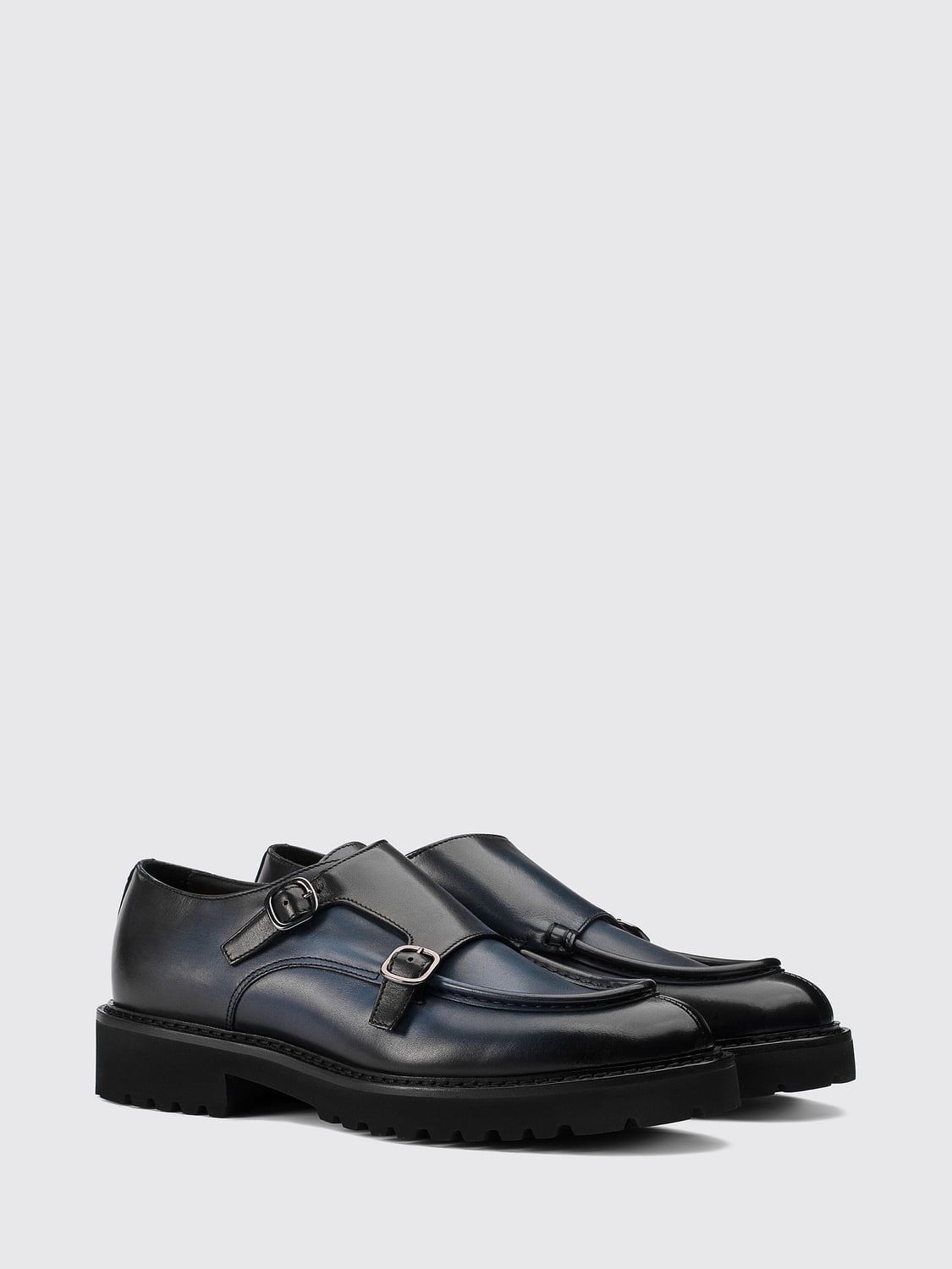 DOUCAL'S SCHNÜRSCHUHE: Doucal's Doppel-Monk-Strap-Schuhe aus glattem Kalbsleder mit Gummisohle, Blau - Img 2