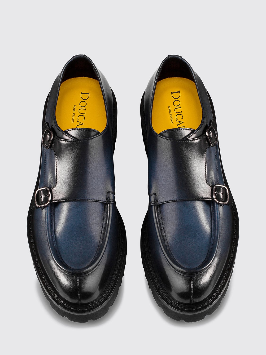 DOUCAL'S SCHNÜRSCHUHE: Doucal's Doppel-Monk-Strap-Schuhe aus glattem Kalbsleder mit Gummisohle, Blau - Img 3