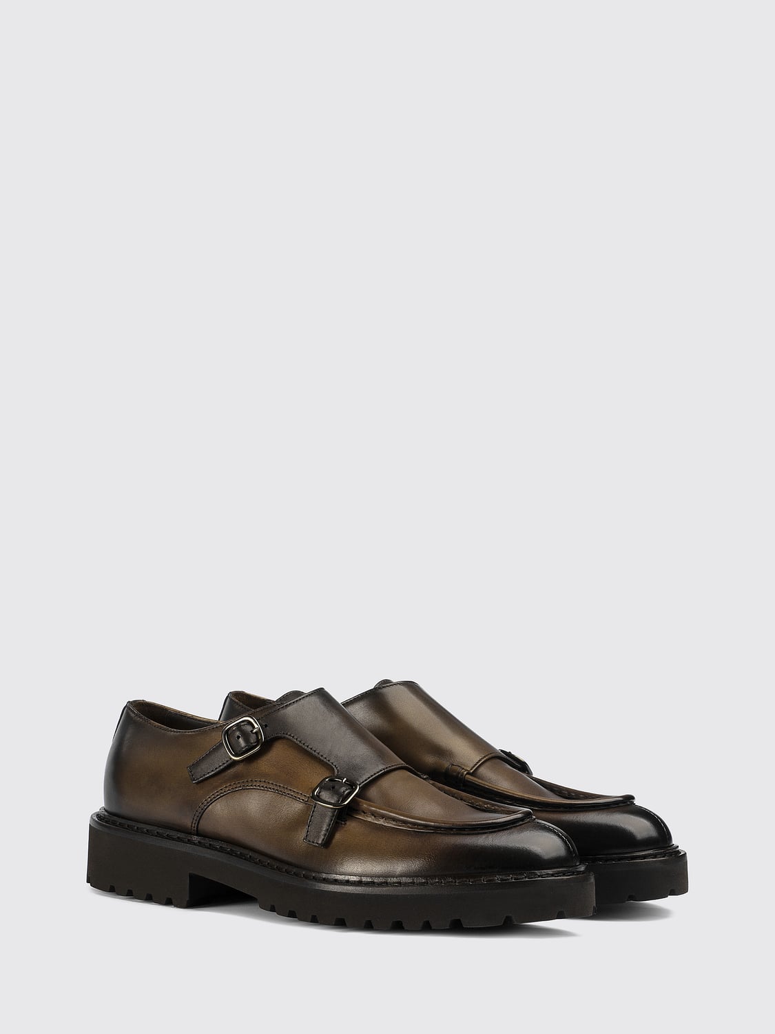 DOUCAL'S SCHNÜRSCHUHE: Doucal's Doppel-Monk-Strap-Schuhe aus glattem Kalbsleder mit Gummisohle, Braun - Img 2