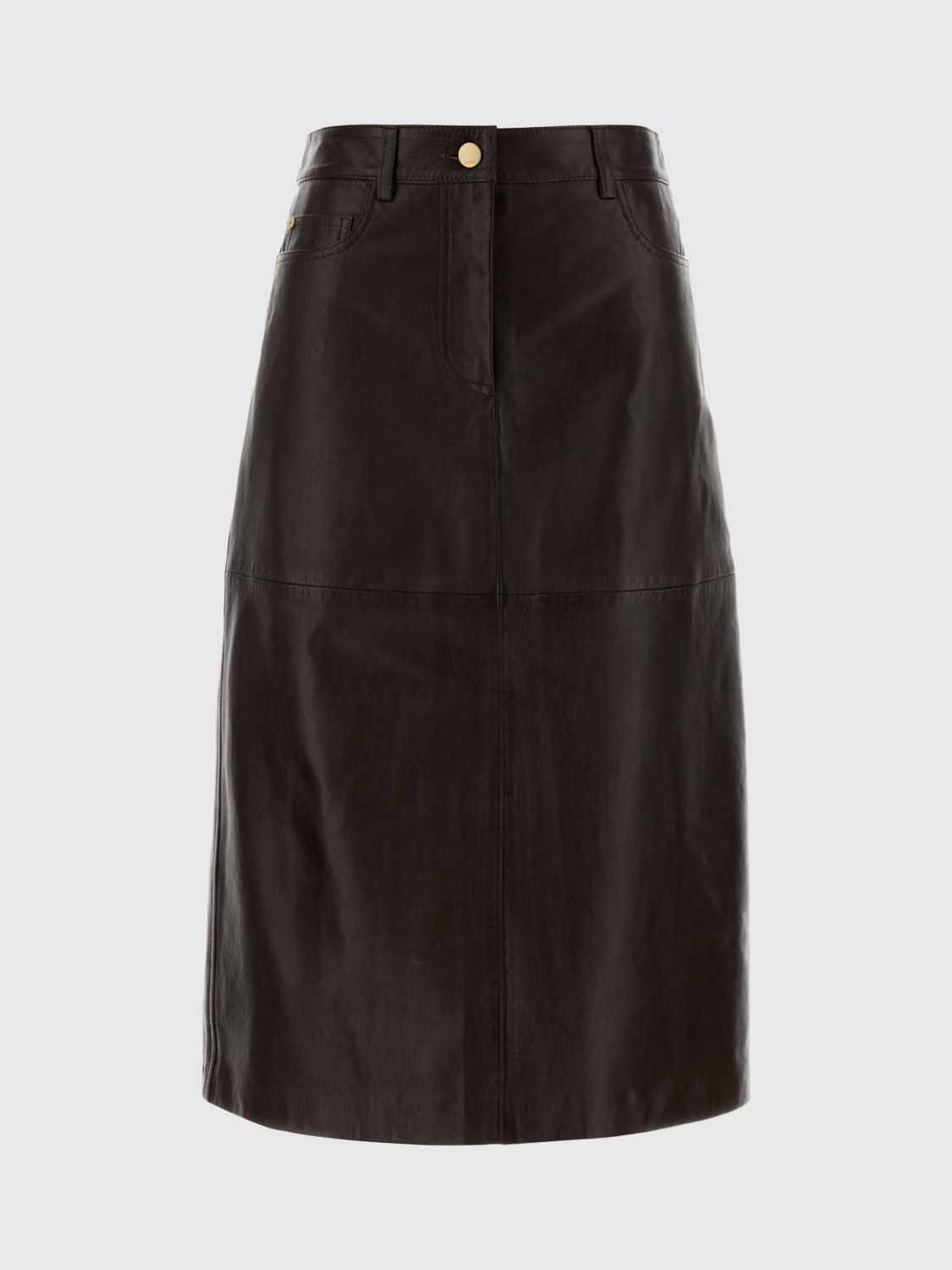 'S MAX MARA ROCK: Hoch taillierter Midi-Bleistiftrock 'S Max Mara aus glattem Lammleder, Braun - Img 2