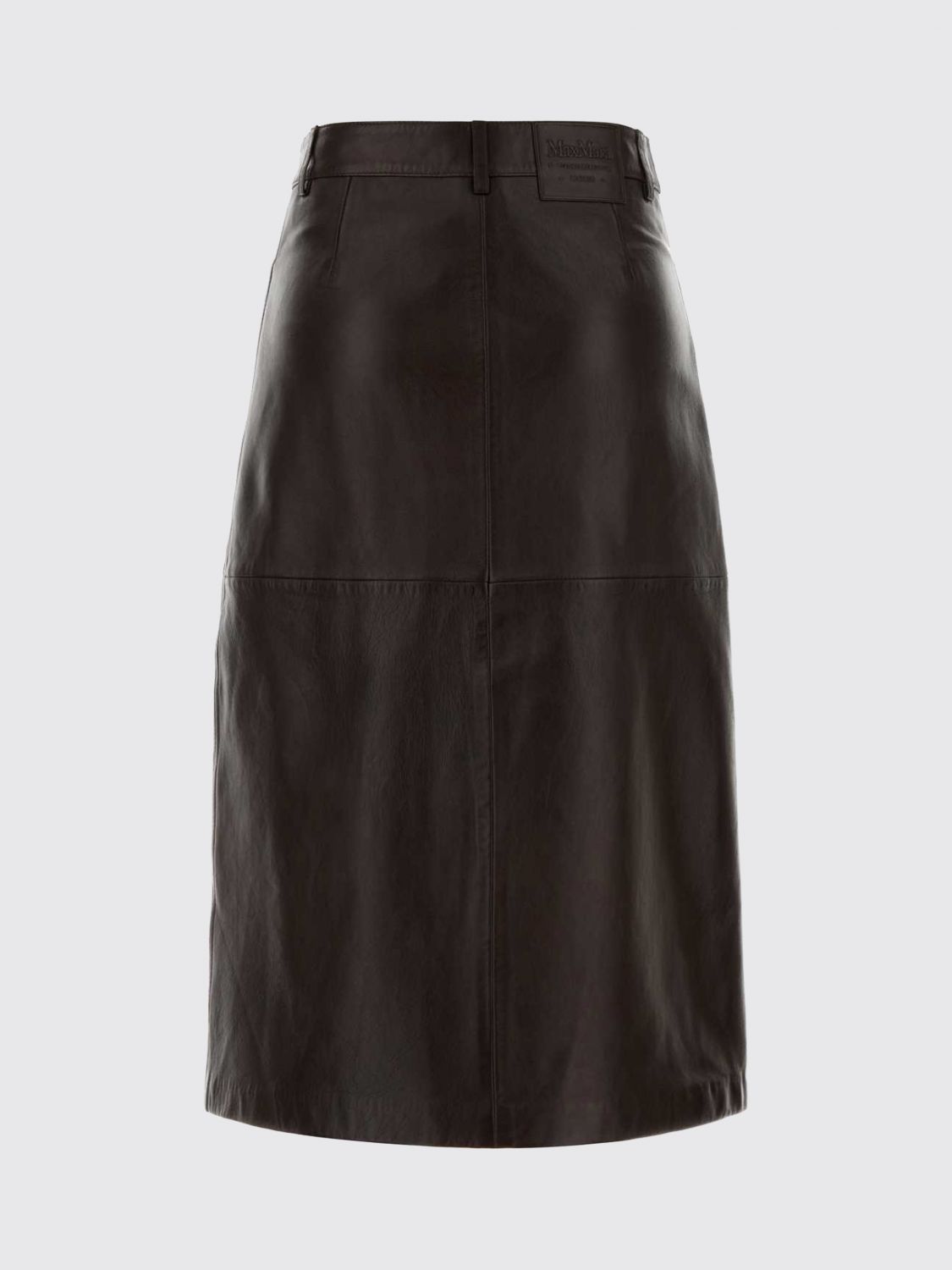 'S MAX MARA ROCK: Hoch taillierter Midi-Bleistiftrock 'S Max Mara aus glattem Lammleder, Braun - Img 3