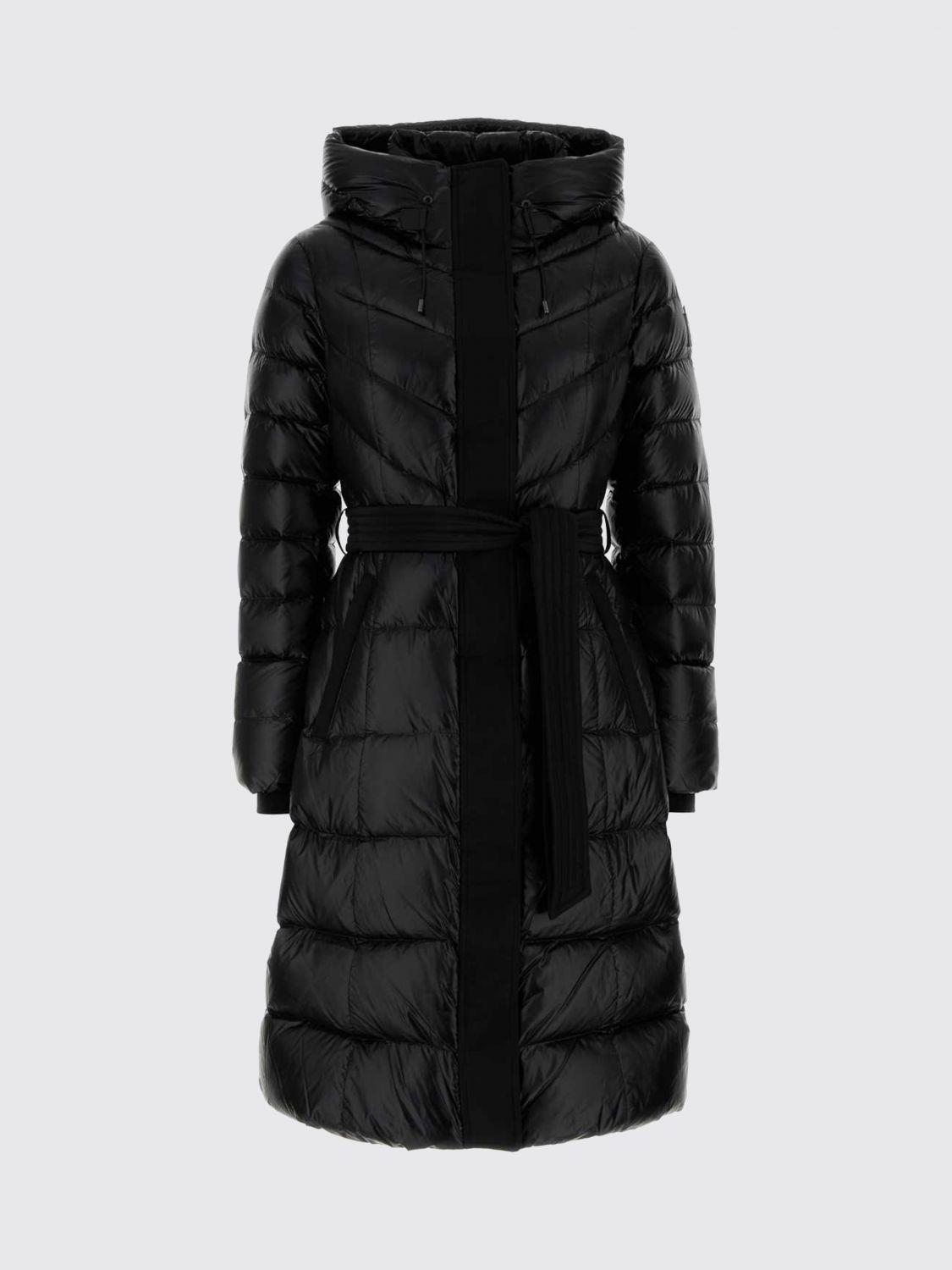 MACKAGE JACKE: Langer gesteppter Daunenmantel von Mackage aus recyceltem Nylon mit Kapuze und Gürtel, Schwarz - Img 2