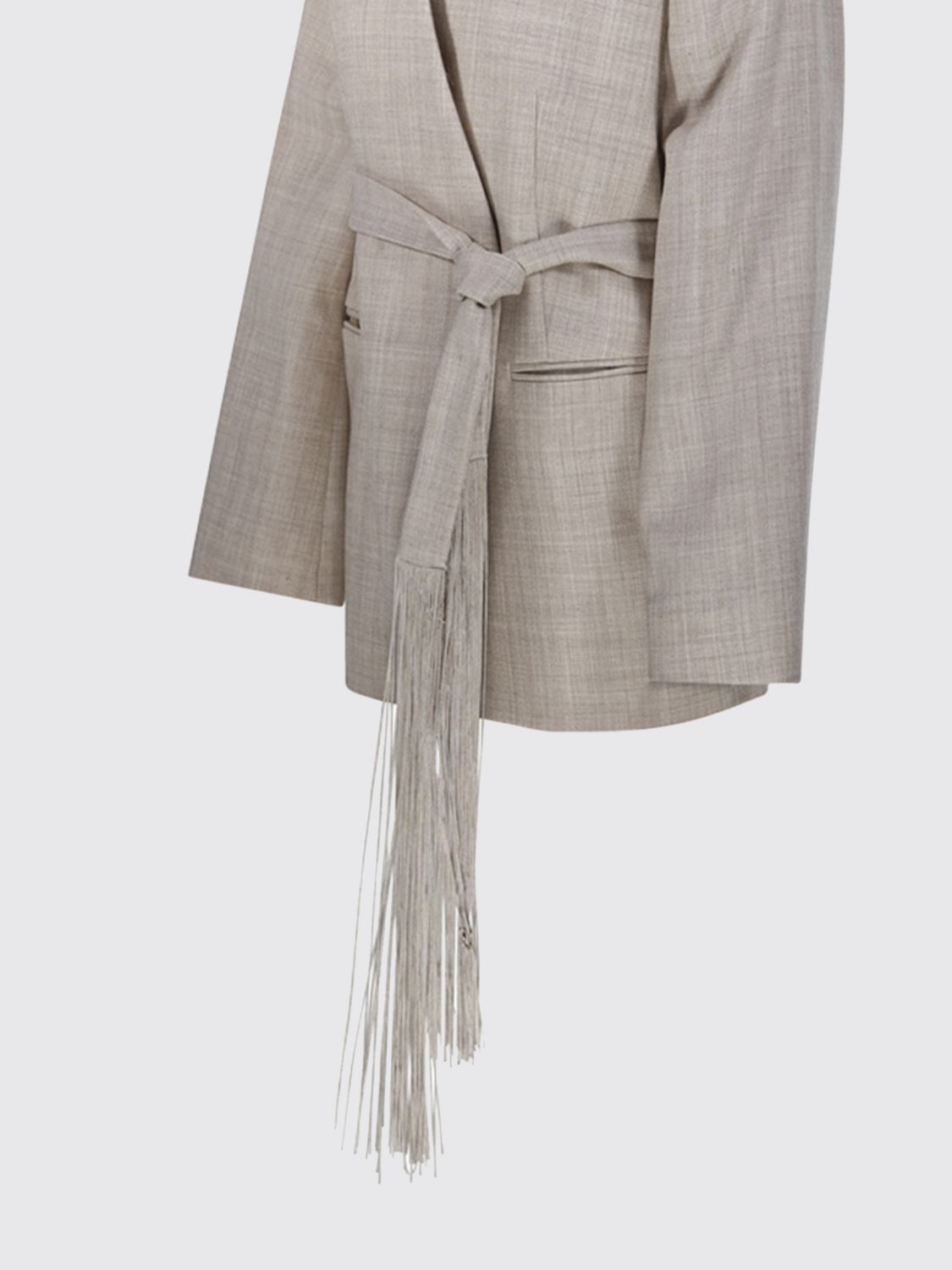 BY MALENE BIRGER JACKET: by Malene Birger Pure Virgin Wool Robe Blazer with Waist Belt, Nude - Img 4