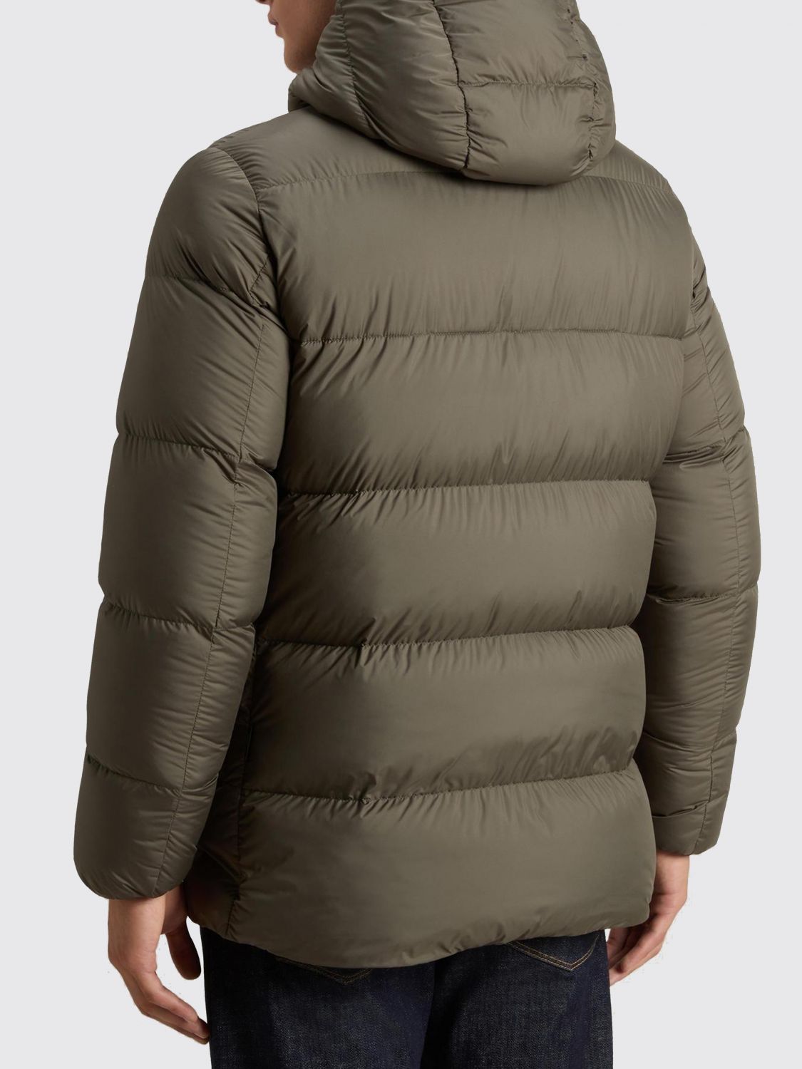 WOOLRICH GIACCA: Piumino trapuntato Woolrich in tessuto tecnico idrorepellente con cappuccio imbottito, Verde - Img 2