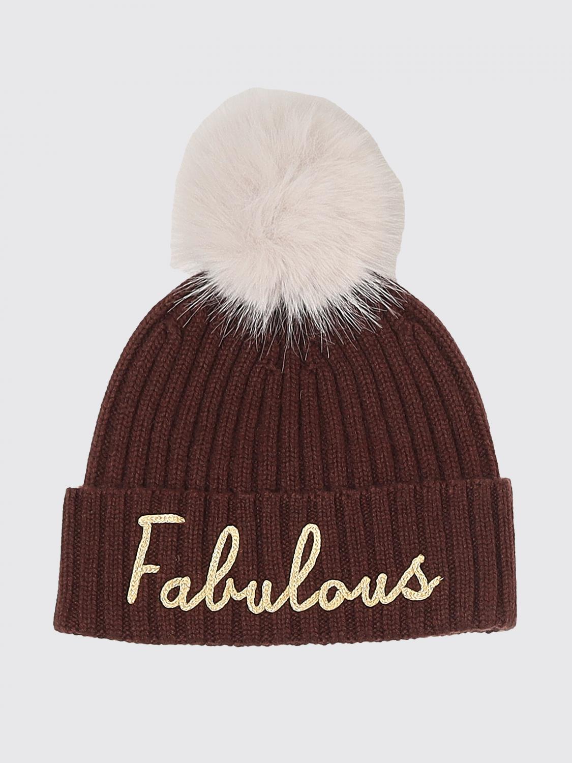 MC2 SAINT BARTH HAT: MC2 Saint Barth Wool and Cashmere Blend Beanie with Pom-Pom and Slogan, Brown - Img 1