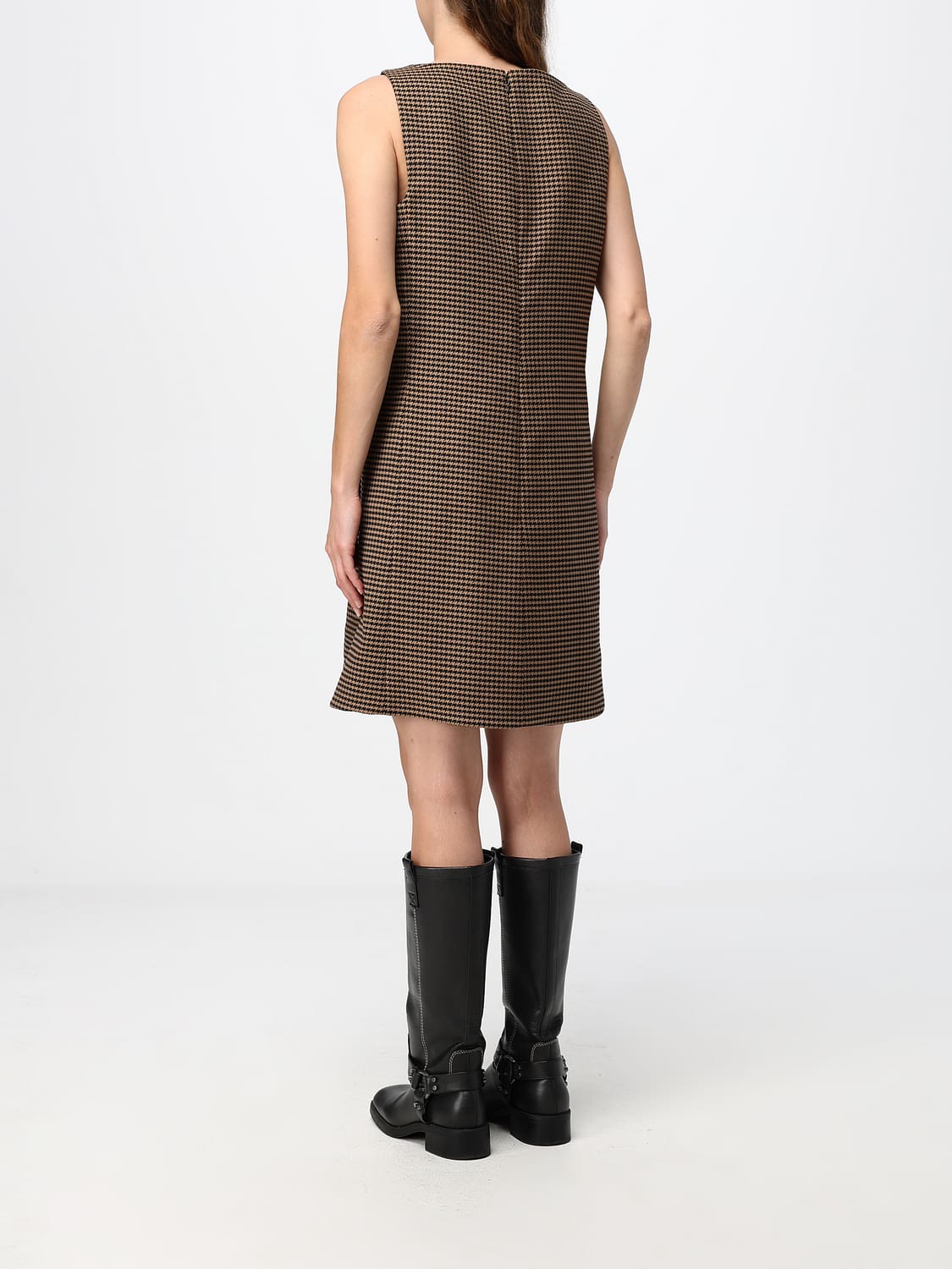 COURRÈGES KLEID: Ärmelloses A-Linien-Minikleid von Courrèges mit Hahnentrittmuster, Braun - Img 2