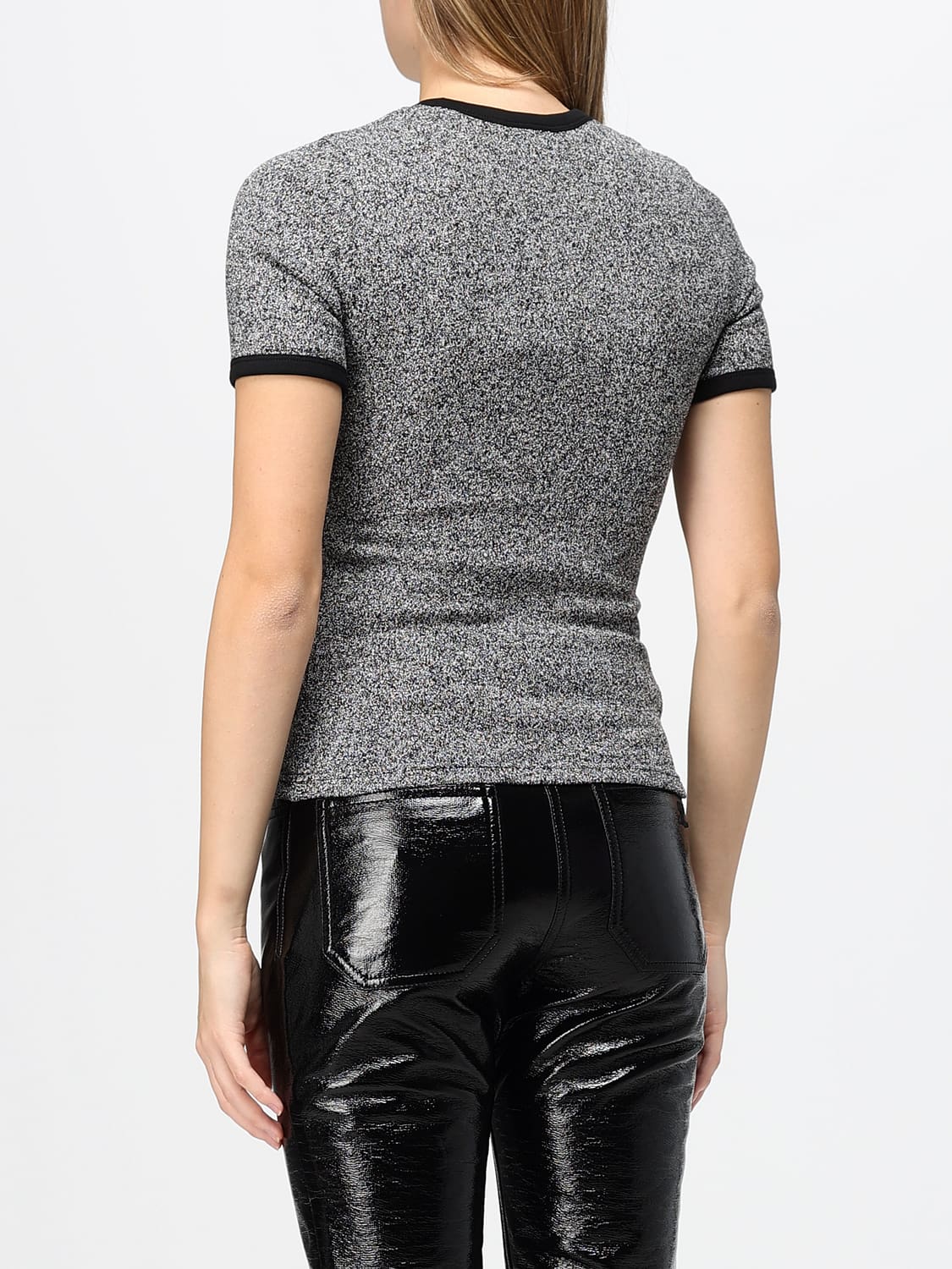 COURRÈGES TOP: Top Courrèges de manga corta y corte entallado en punto elástico, Negro - Img 3