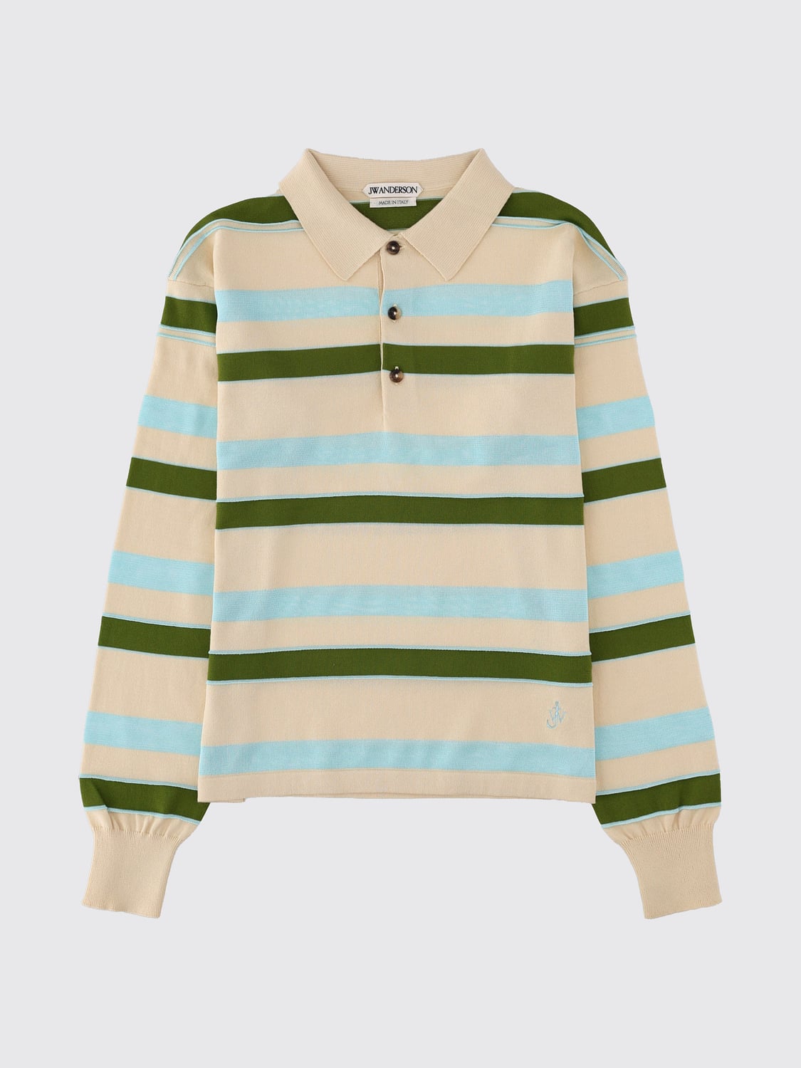 JW ANDERSON POLO: Polo de rayas de manga larga JW Anderson en mezcla de algodón y viscosa, Marfil - Img 2