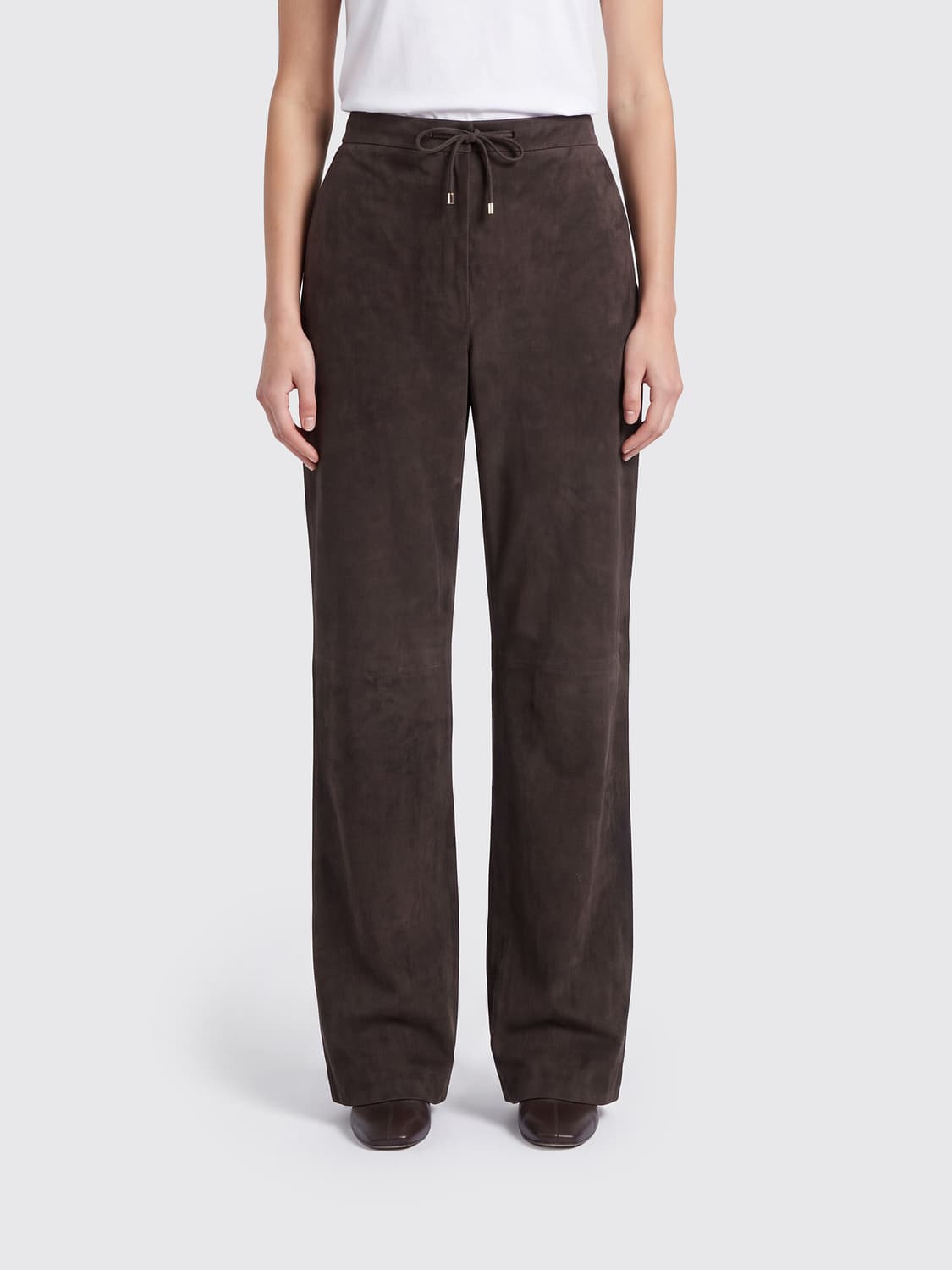 'S MAX MARA HOSE: Weit geschnittene Hose von 'S Max Mara aus Veloursleder mit hoher Taille, Braun - Img 1