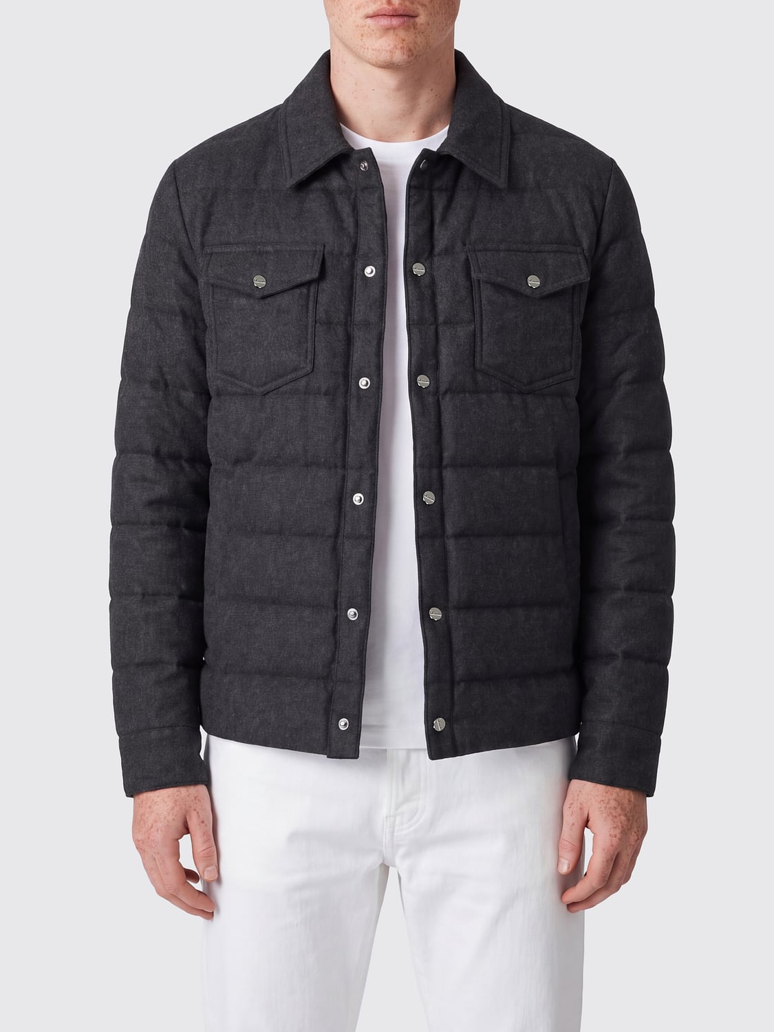 HERNO VESTE: Surchemise rembourrée Herno en laine avec col classique et poches plaquées, Gris - Img 1