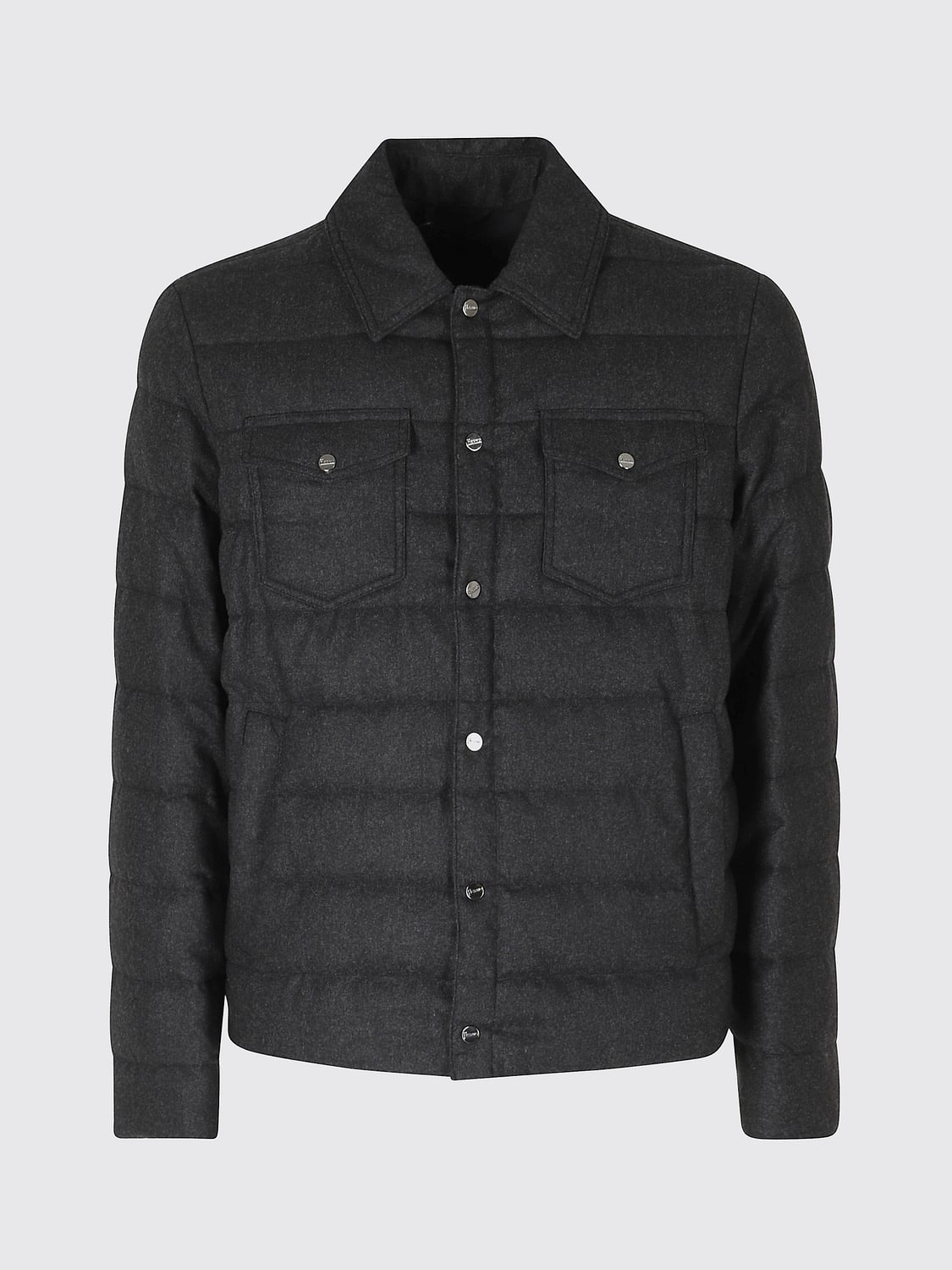 HERNO VESTE: Surchemise rembourrée Herno en laine avec col classique et poches plaquées, Gris - Img 2