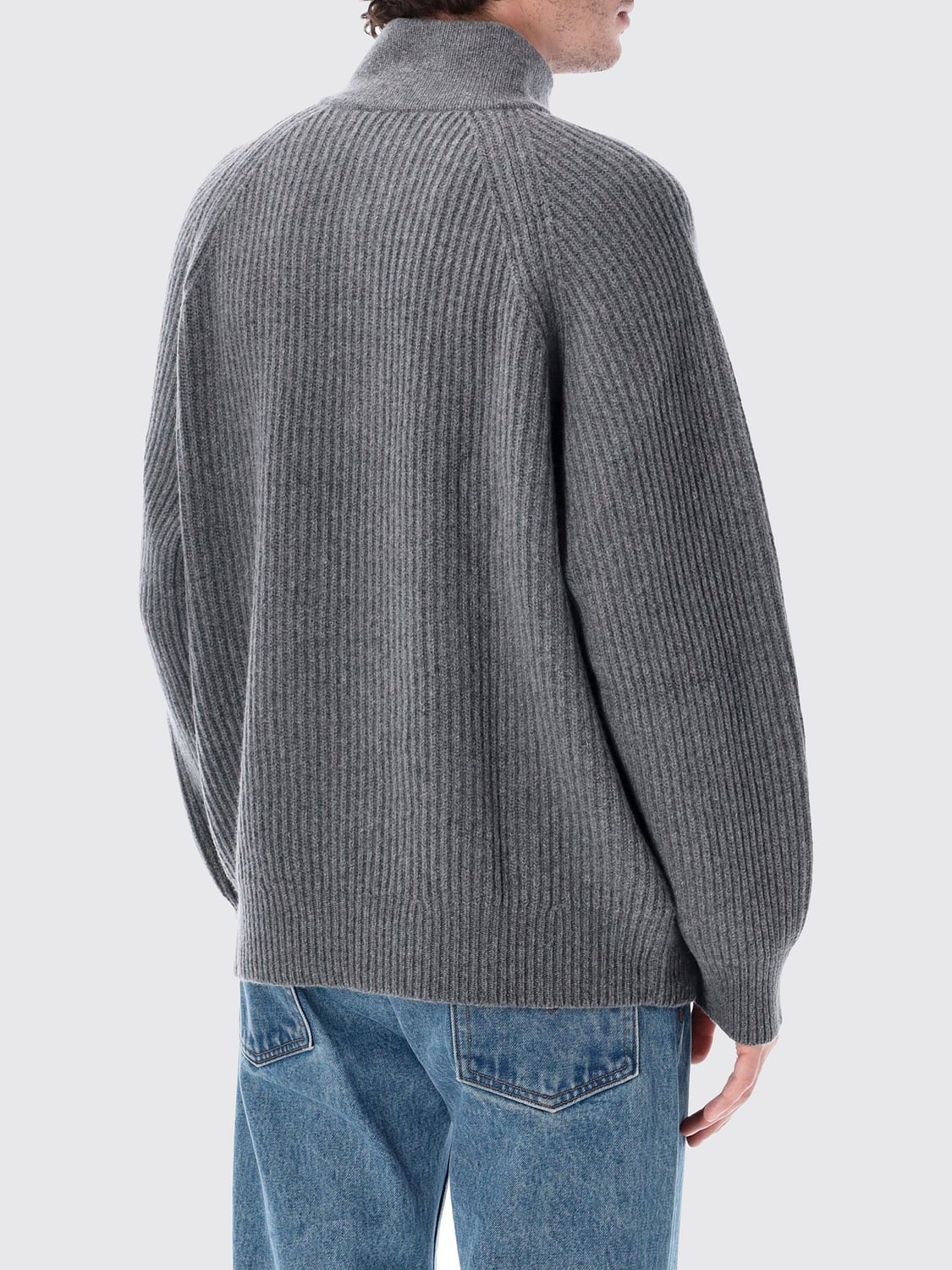 FILSON PULL: Pull à col roulé Filson en laine côtelée avec boutons au col, Gris Souris - Img 2