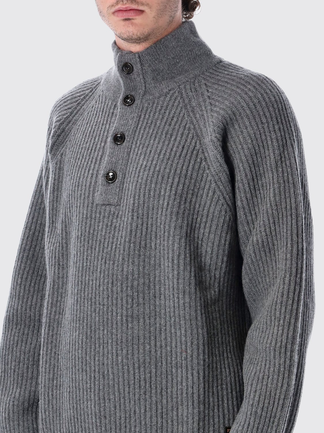 FILSON PULL: Pull à col roulé Filson en laine côtelée avec boutons au col, Gris Souris - Img 3