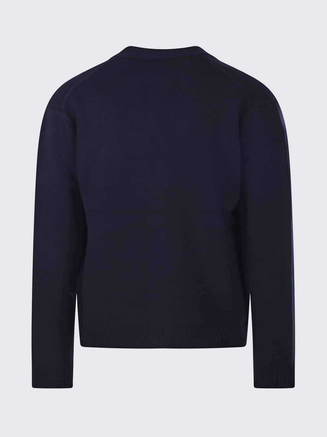 MAISON KITSUNÉ SWEATER: Maison Kitsuné Merino Wool V-Neck Cardigan with Chillax Fox Logo Patch, Blue - Img 3