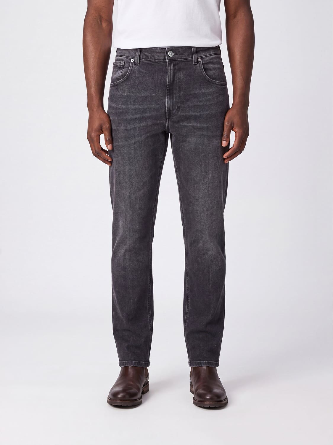 DONDUP JEANS: Jeans straight Dondup in denim di cotone a vita media con cinque tasche, Nero - Img 1