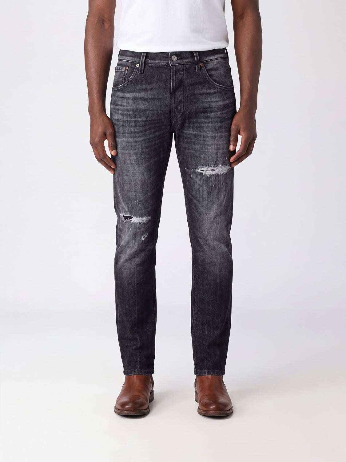 DONDUP JEANS: Jeans skinny Dondup slim fit in denim distressed con effetto usurato, Blue - Img 1