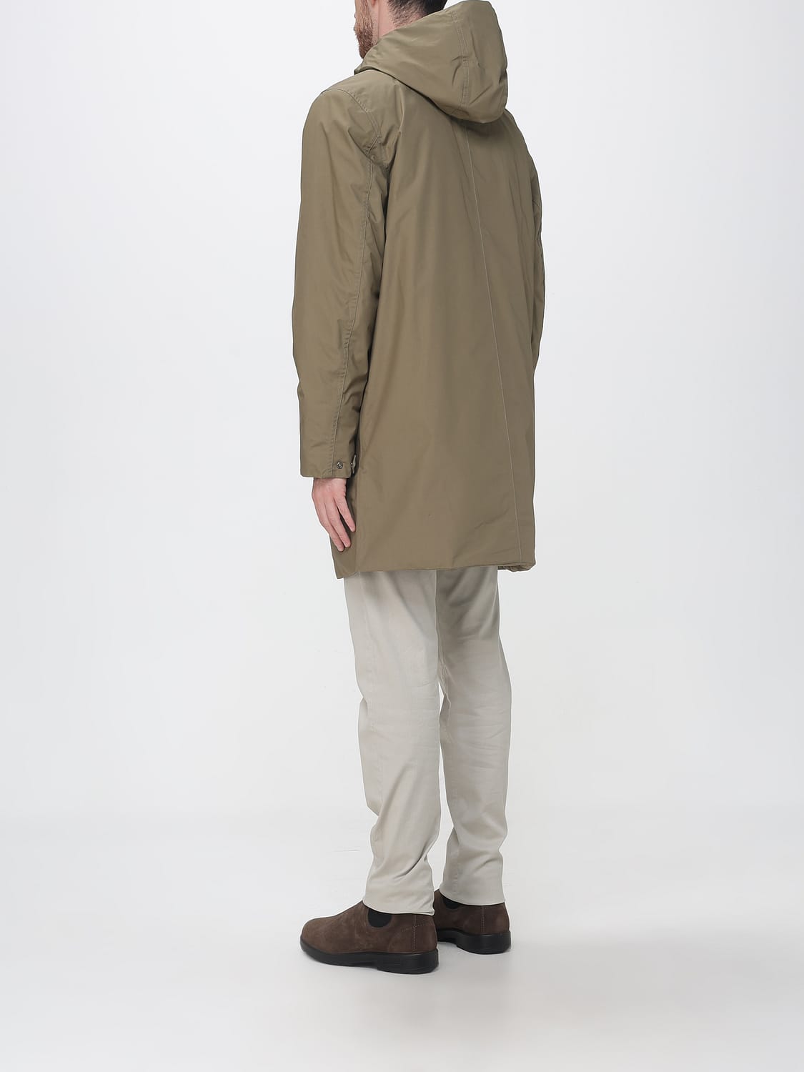 K-WAY COAT: Knee-Length Technical Fabric Parka K-Way with Padded Hood, Green - Img 2