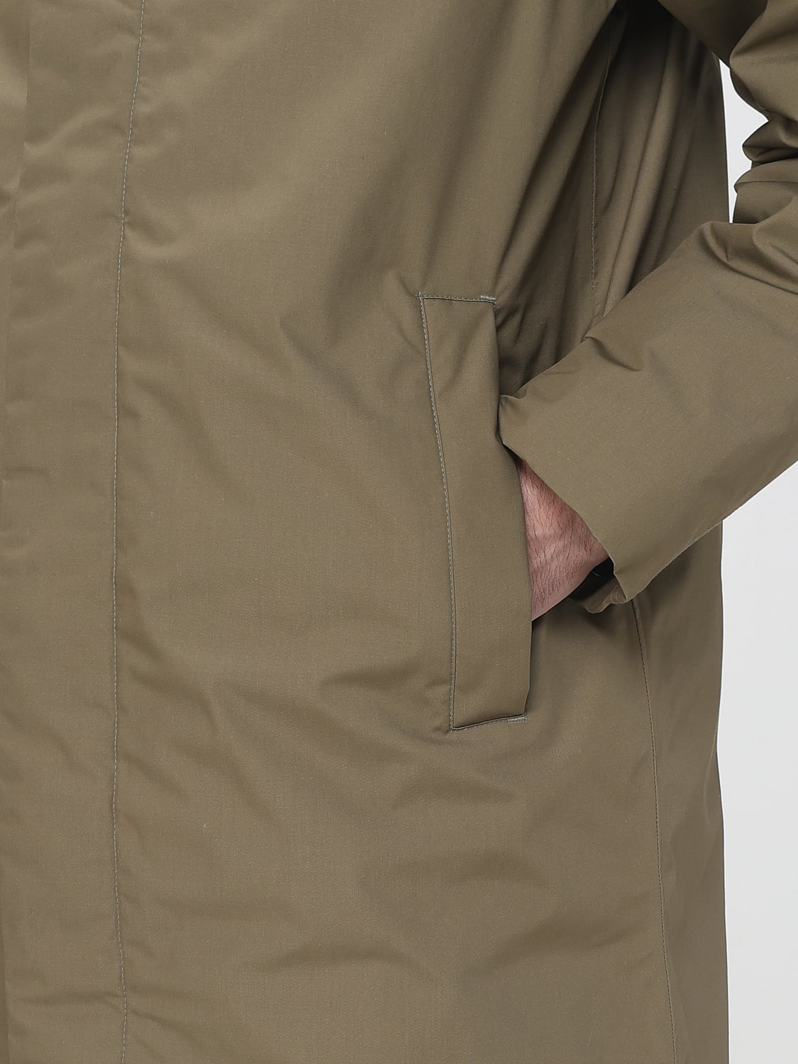 K-WAY COAT: Knee-Length Technical Fabric Parka K-Way with Padded Hood, Green - Img 4