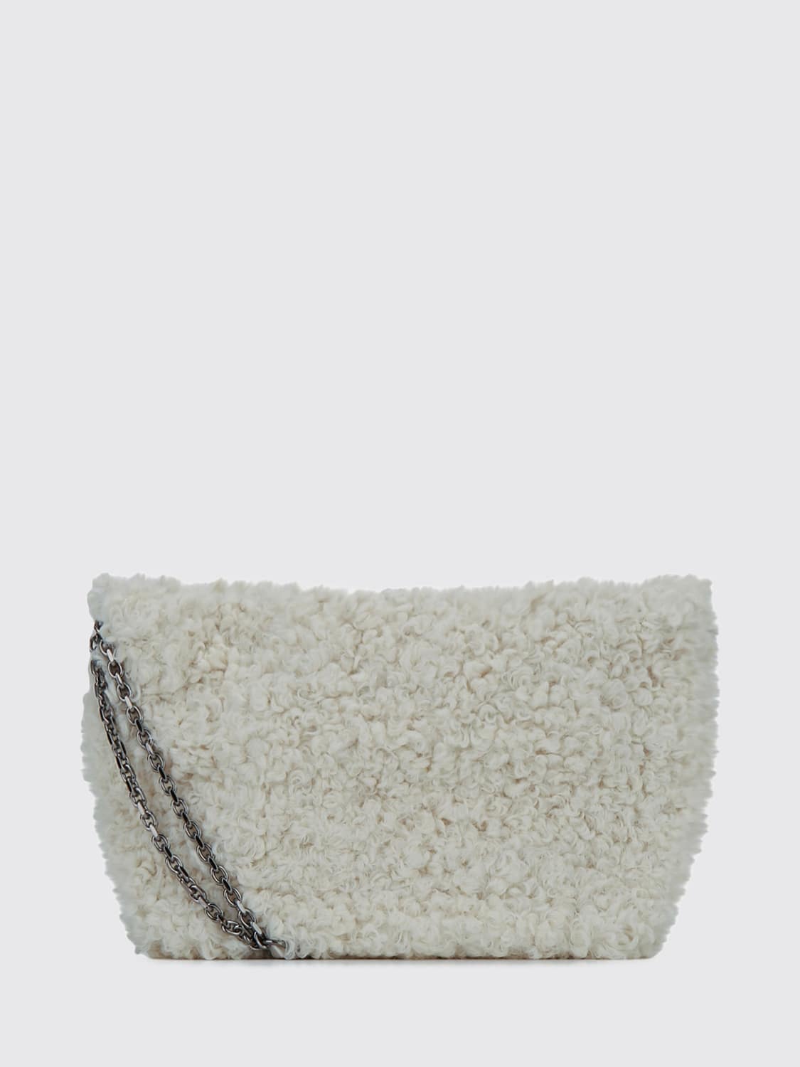ROGER VIVIER BORSA MINI: Mini borsa a spalla Pilgrim Roger Vivier in shearling con fibbia di cristalli, Bianco - Img 2