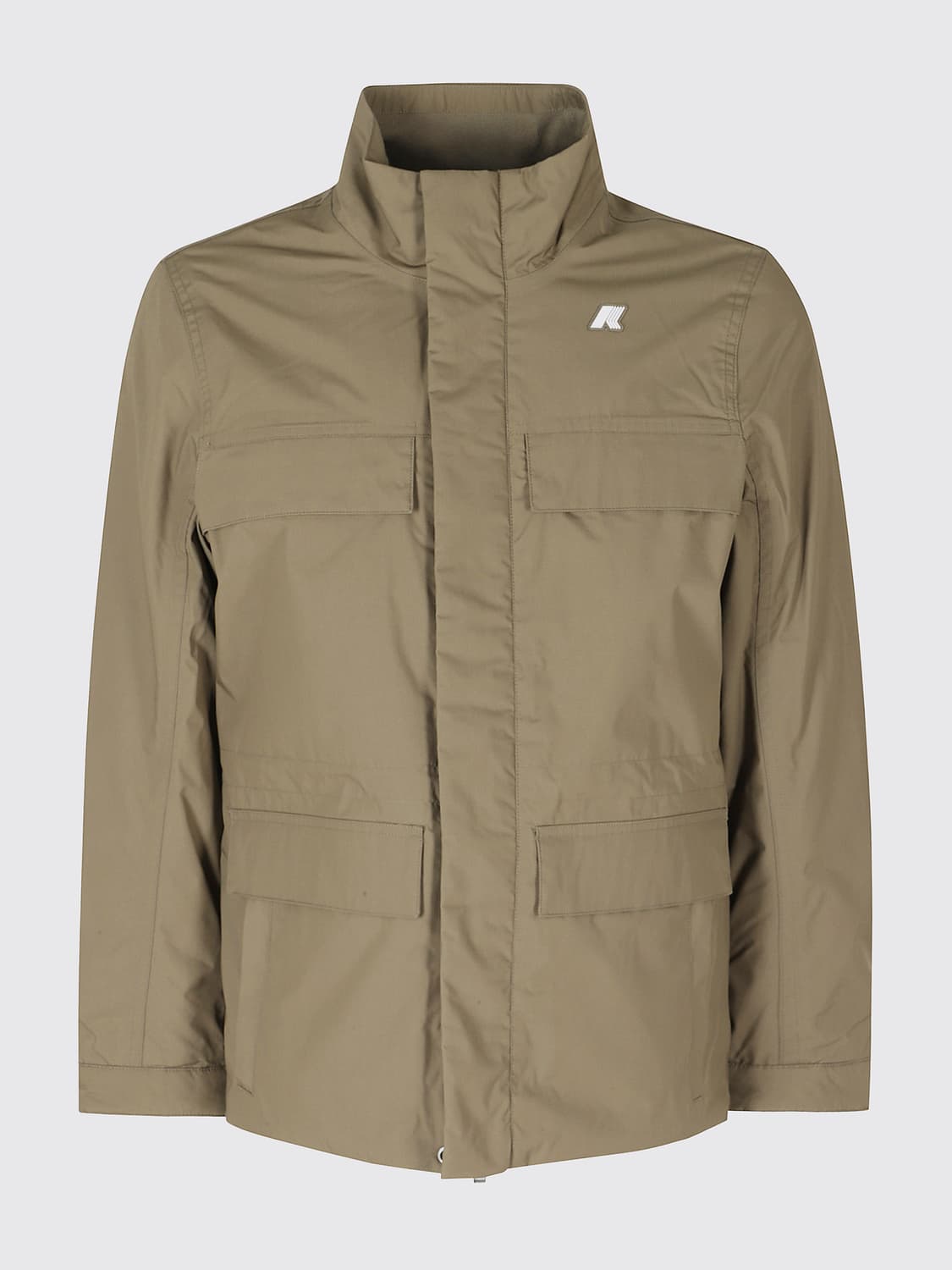 K-WAY COAT: Short Windproof Cotton and Polyester Parka K-Way with Flap Pockets, Green - Img 2