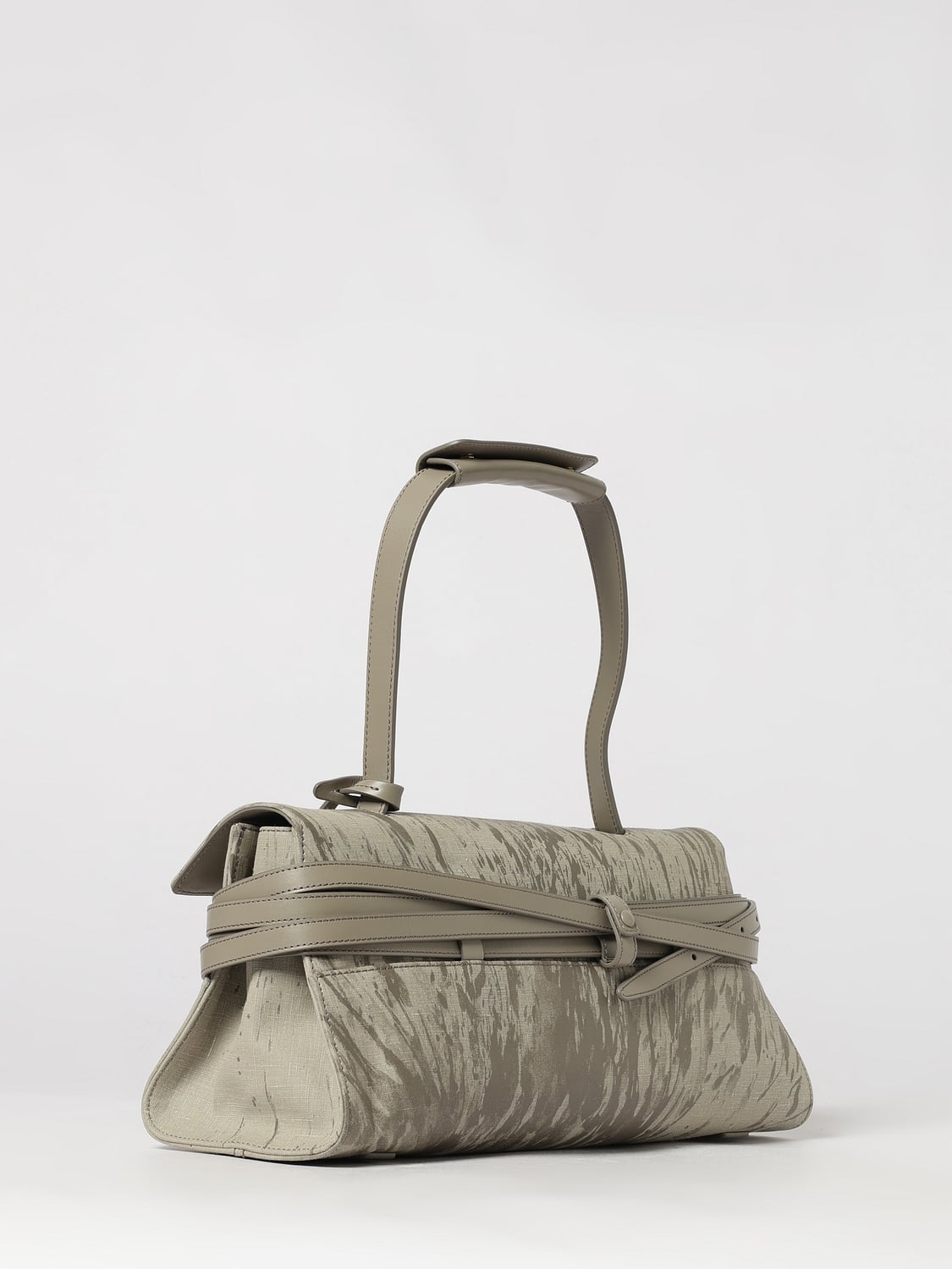 MOSCHINO COUTURE BORSA A SPALLA: Borsa a spalla Tie Me Moschino Couture in canvas con stampa e charm, Beige - Img 2