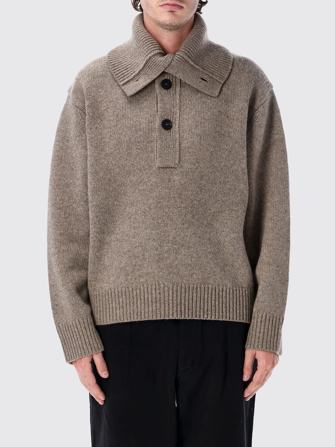 STUDIO NICHOLSON SWEATER: Studio Nicholson High Neck Yak and Merino Wool Jumper with Dropped Shoulders, Beige - Img 1