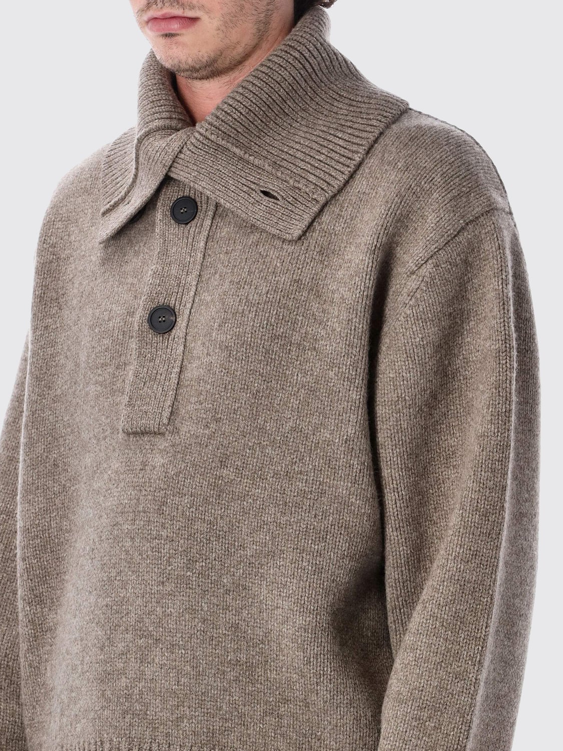 STUDIO NICHOLSON SWEATER: Studio Nicholson High Neck Yak and Merino Wool Jumper with Dropped Shoulders, Beige - Img 3