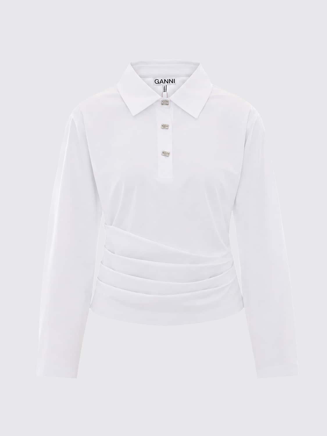 GANNI POLO: Polo cropped de punto Ganni de algodón orgánico con logo Butterfly, Blanco - Img 2