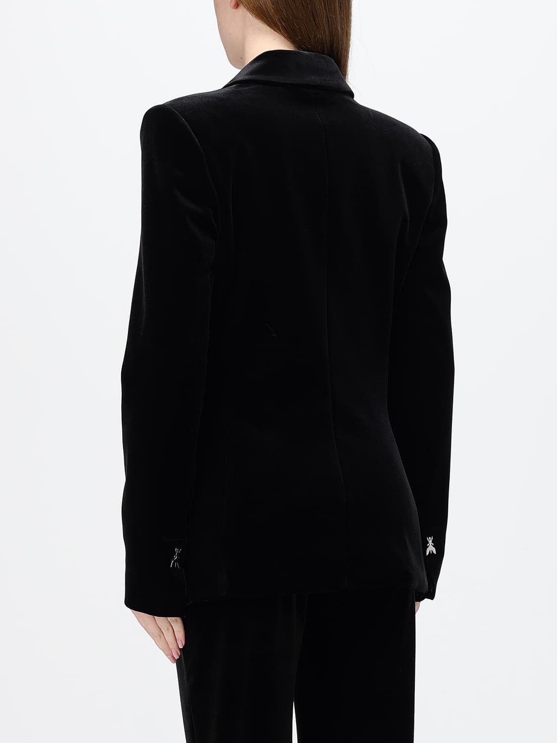 PATRIZIA PEPE JACKE: Einreihiger Samtblazer von Patrizia Pepe mit Revers und Pattentaschen, Schwarz - Img 2