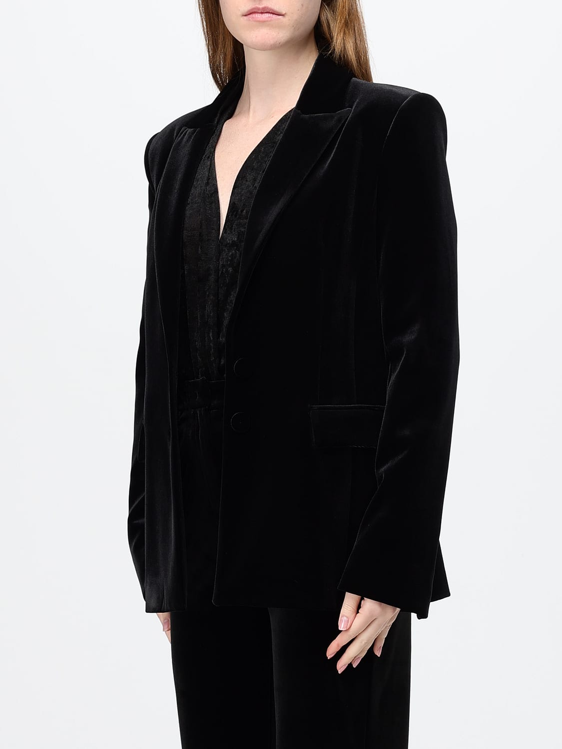 PATRIZIA PEPE JACKE: Einreihiger Samtblazer von Patrizia Pepe mit Revers und Pattentaschen, Schwarz - Img 3