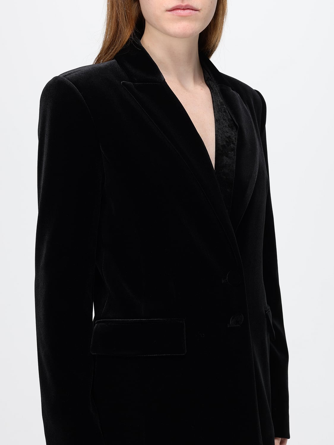 PATRIZIA PEPE JACKE: Einreihiger Samtblazer von Patrizia Pepe mit Revers und Pattentaschen, Schwarz - Img 4