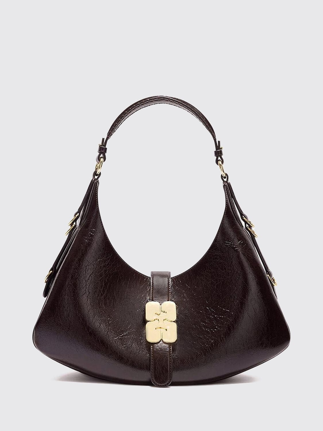 GANNI BOLSO DE HOMBRO: Bolso hobo Kat Ganni de poliuretano de base biológica con logo Butterfly, Gris - Img 1