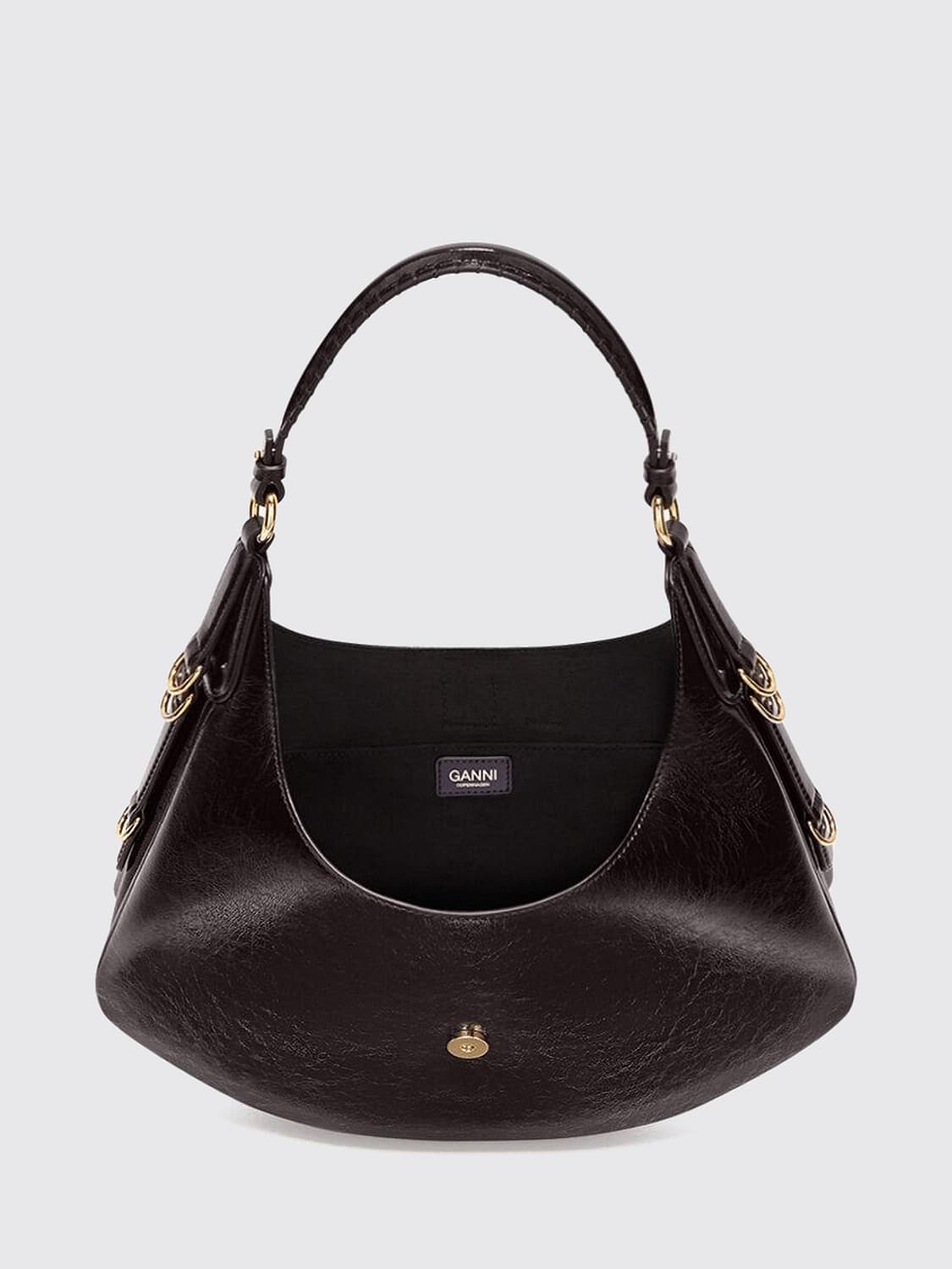 GANNI BOLSO DE HOMBRO: Bolso hobo Kat Ganni de poliuretano de base biológica con logo Butterfly, Gris - Img 3
