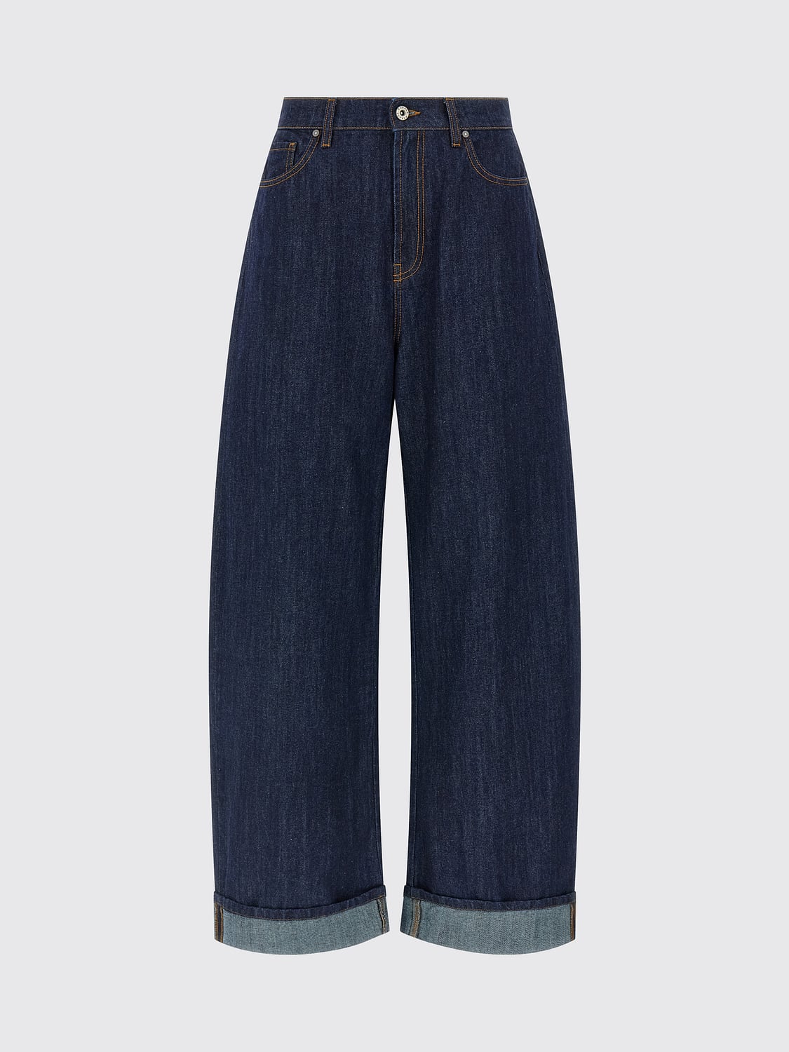 PAROSH VAQUEROS: Vaqueros anchos de tiro alto P.A.R.O.S.H. de denim de algodón con vuelta, Azul Oscuro - Img 2