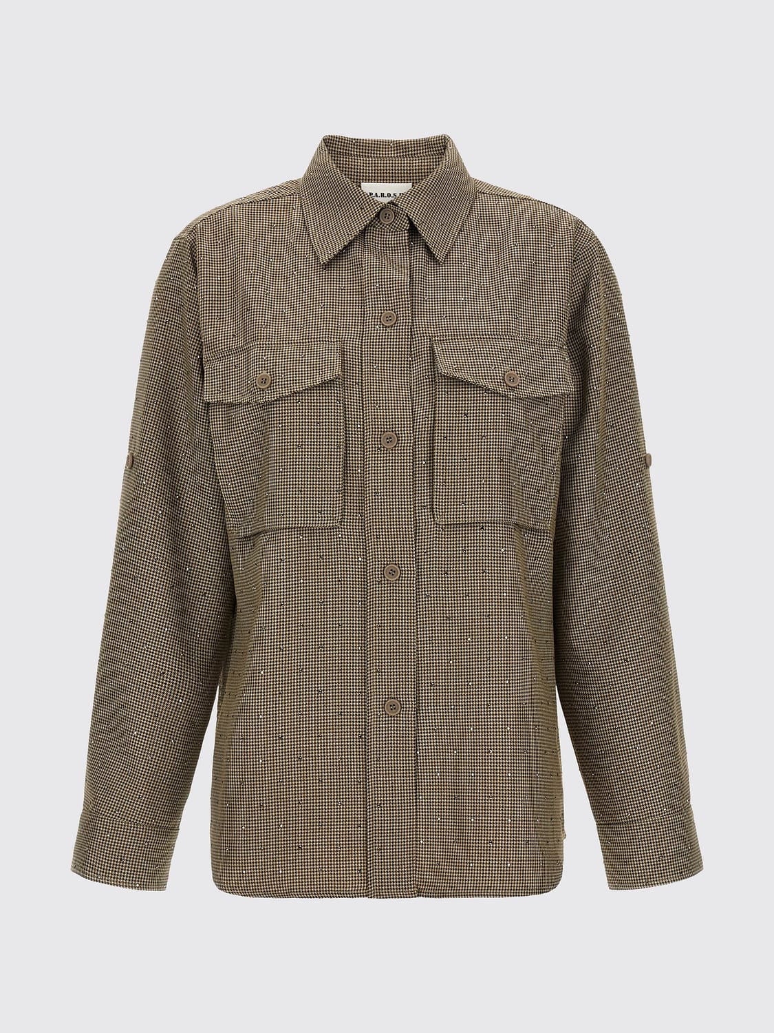 P.A.R.O.S.H. GIACCA: Giacca-camicia P.A.R.O.S.H. pied-de-poule con applicazione di strass, Marrone - Img 2