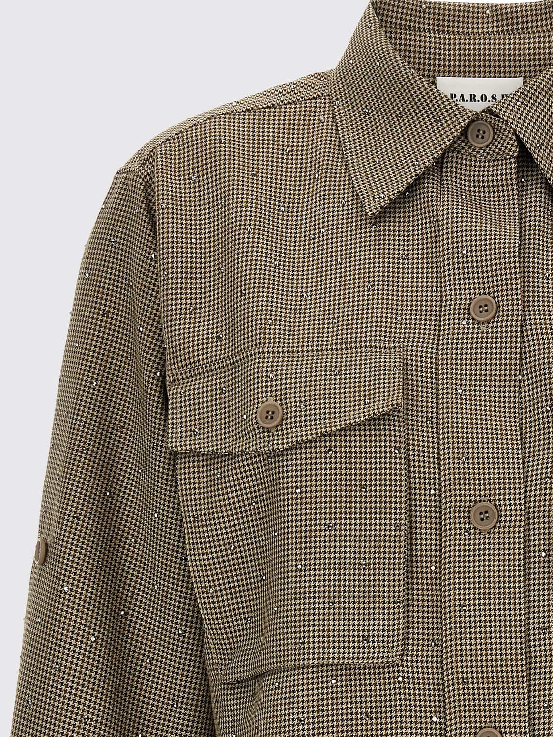 P.A.R.O.S.H. GIACCA: Giacca-camicia P.A.R.O.S.H. pied-de-poule con applicazione di strass, Marrone - Img 4