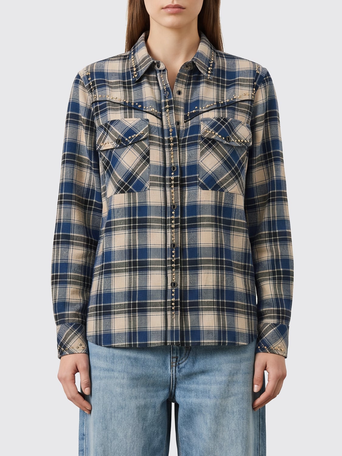P.A.R.O.S.H. CAMICIA: Camicia P.A.R.O.S.H. a quadri in cotone con applicazione di borchie, Fantasia - Img 1