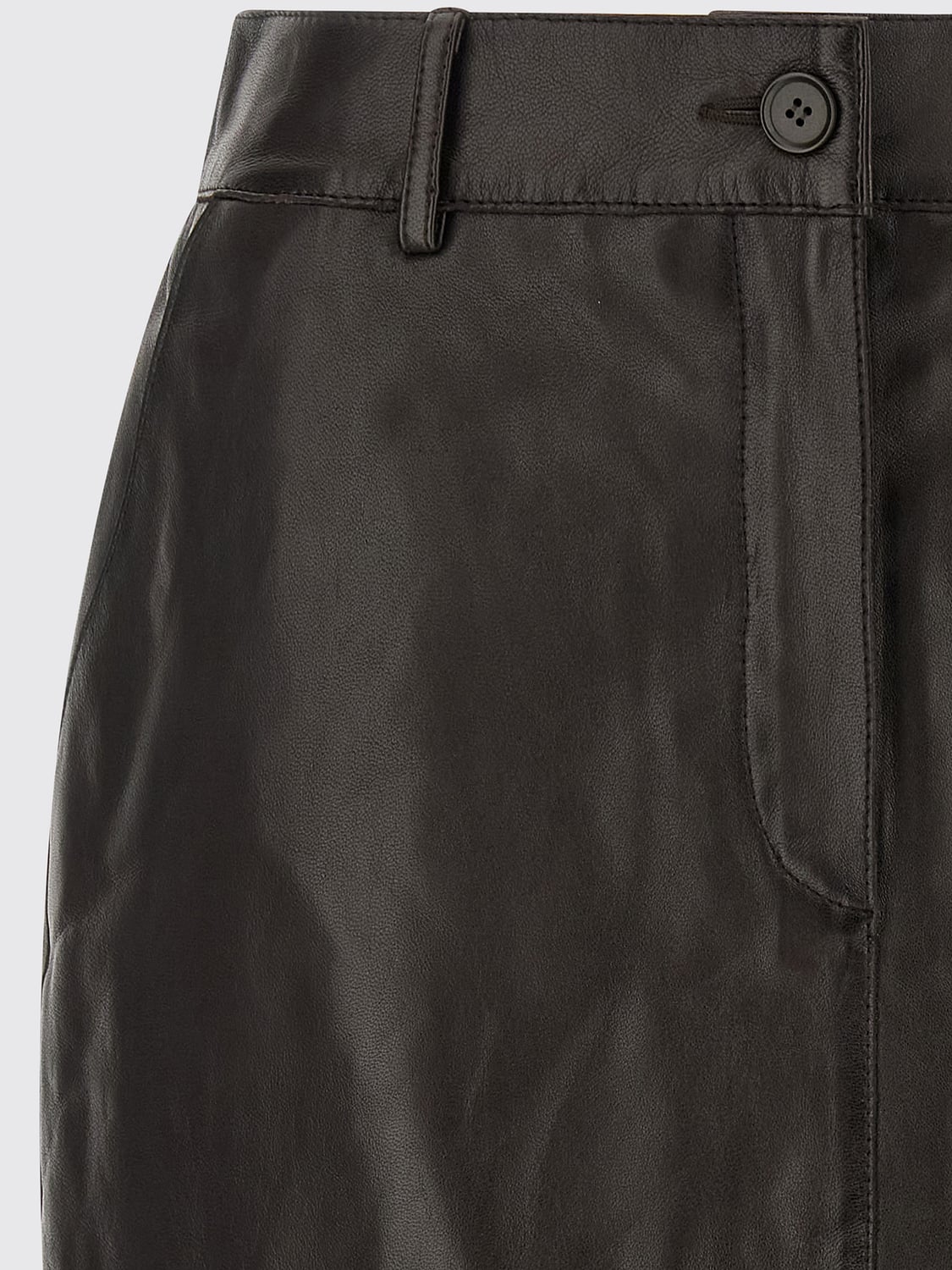 P.A.R.O.S.H. GONNA: Minigonna a tubino P.A.R.O.S.H. slim fit in pelle d'agnello a vita media, Marrone - Img 4