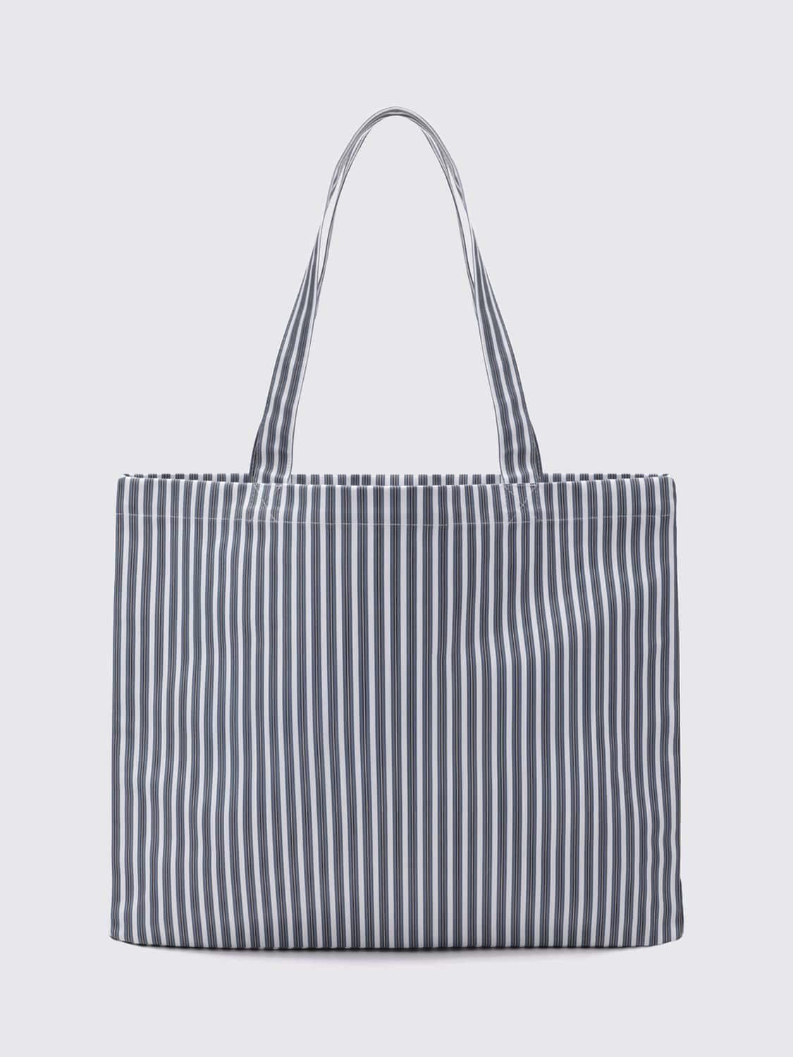 A.P.C. BORSA TOTE: Borsa tote A.P.C. in cotone a righe bicolore con logo stampato, Blue - Img 2