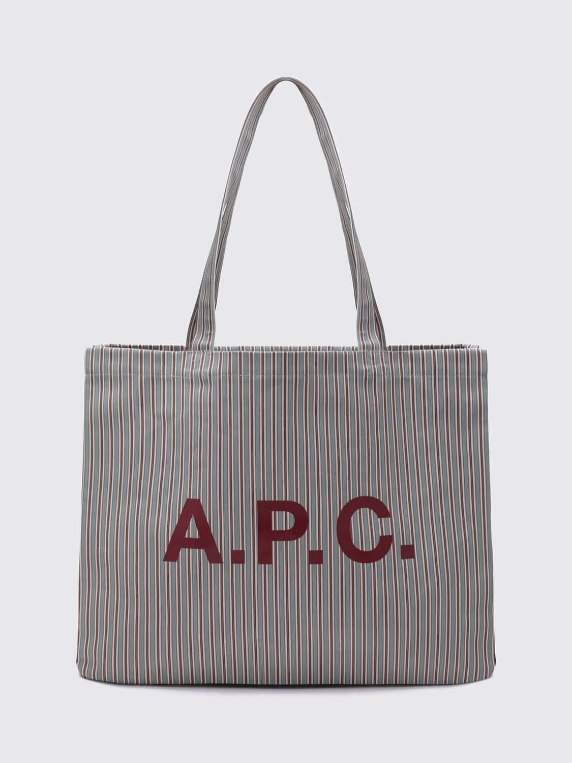 A.P.C. BORSA TOTE: Borsa tote A.P.C. in cotone a righe bicolore con logo stampato, Verde - Img 1