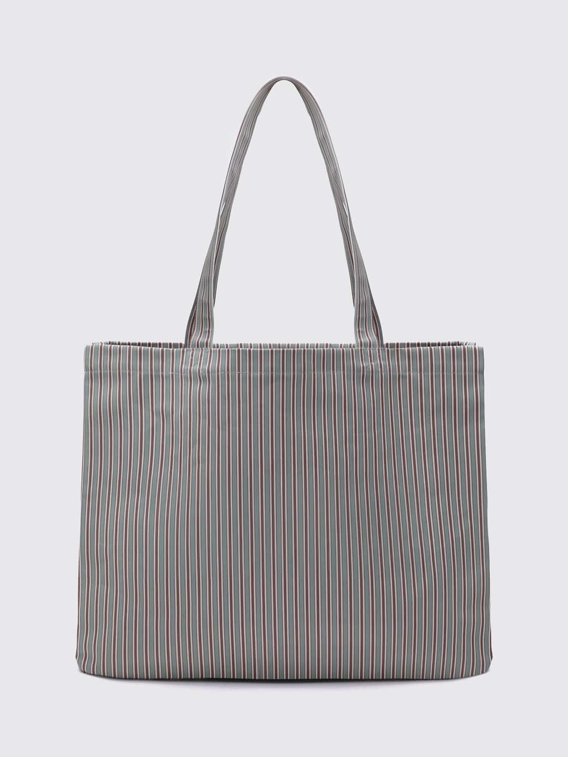 A.P.C. BORSA TOTE: Borsa tote A.P.C. in cotone a righe bicolore con logo stampato, Verde - Img 2