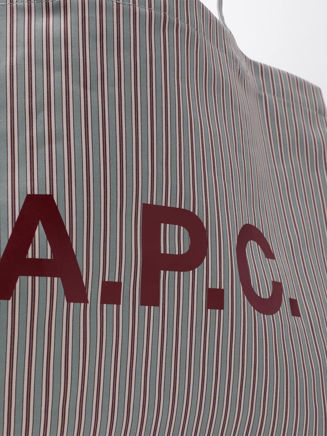 A.P.C. BORSA TOTE: Borsa tote A.P.C. in cotone a righe bicolore con logo stampato, Verde - Img 4