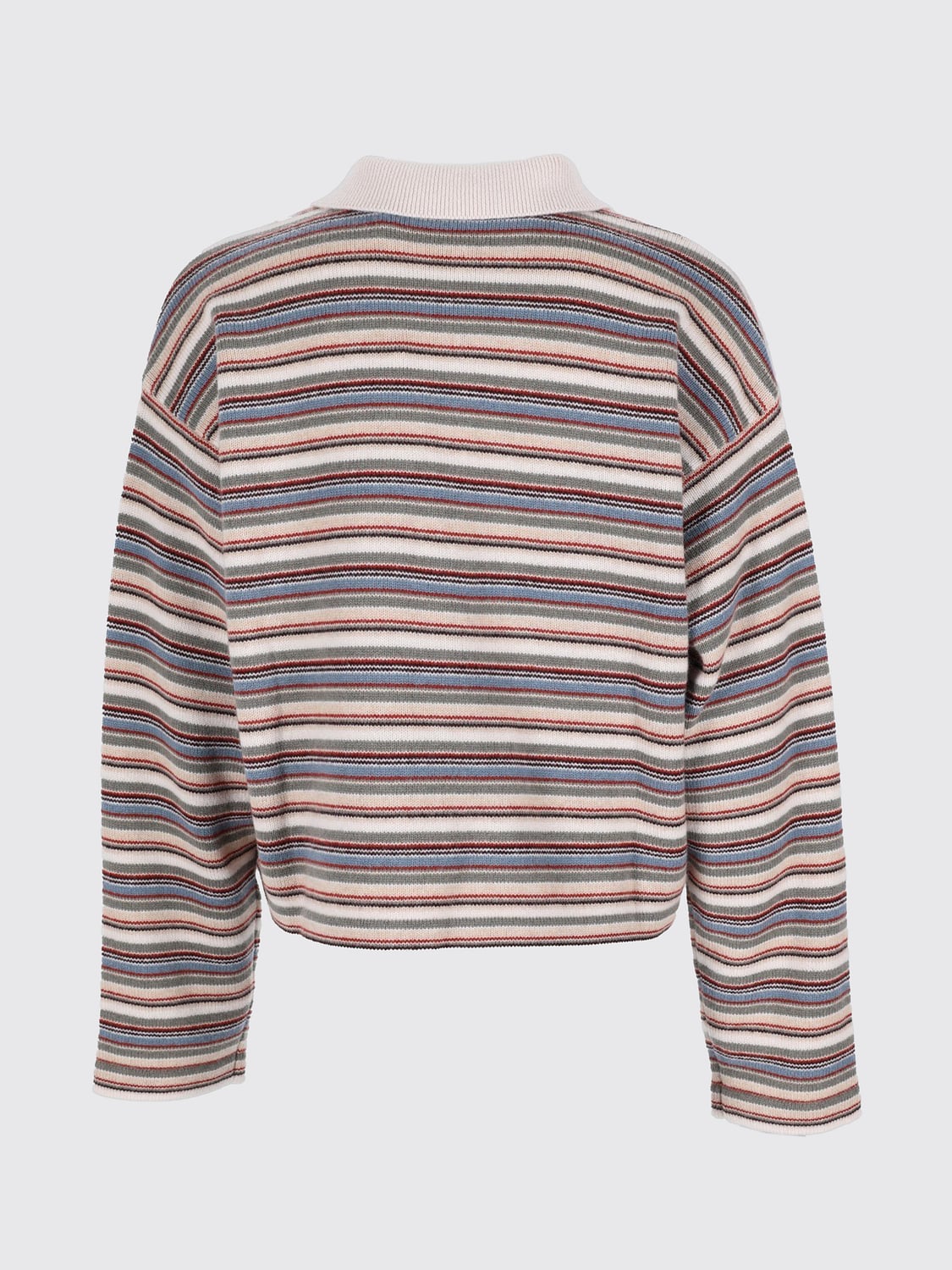 FRAME POLO SHIRT: Striped Long-Sleeve Wool Knit Polo Shirt with Classic Collar by Frame, Blue - Img 3